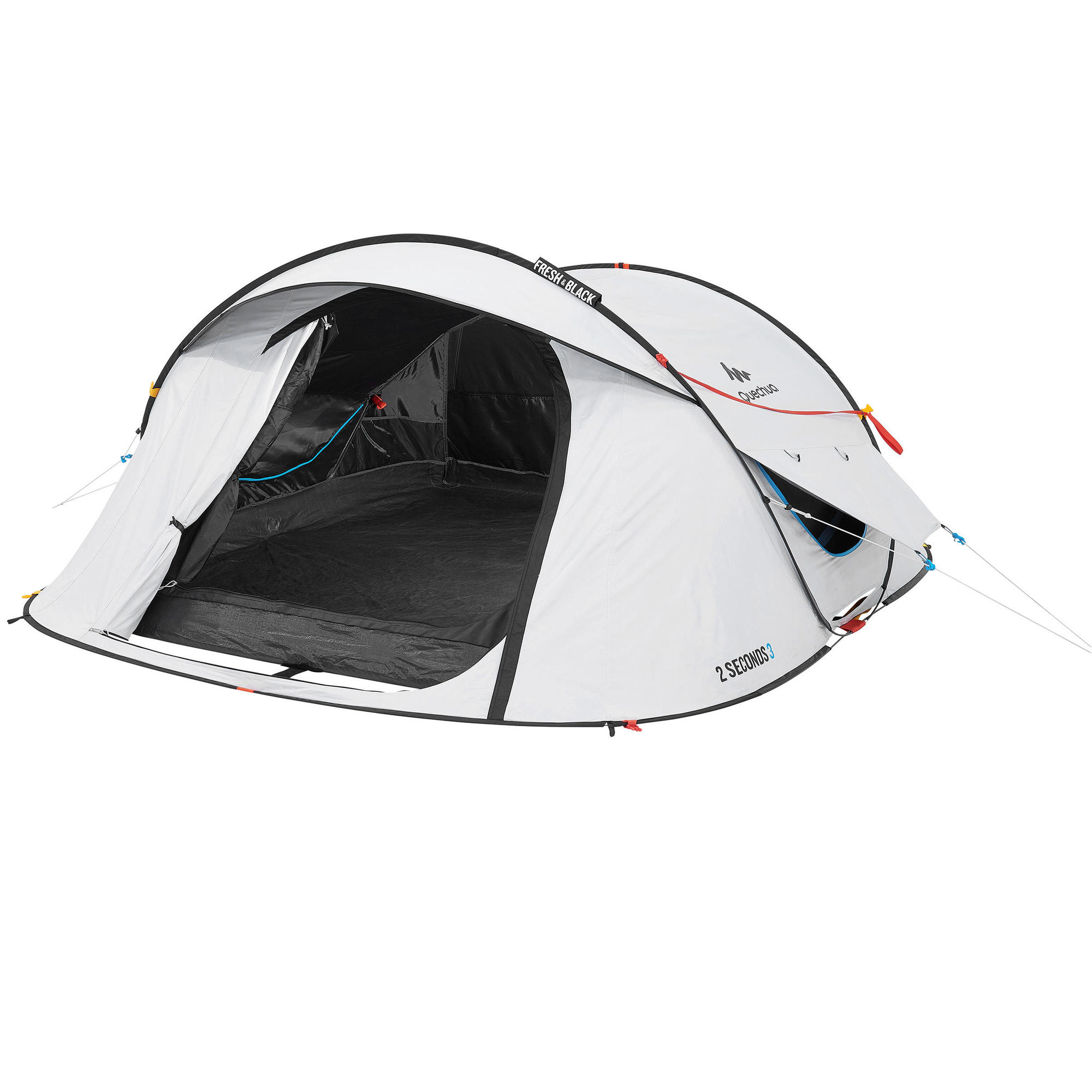 Quechua 2 Second Fresh & Black Waterproof Pop Up Camping Tent for 3 Person - Instant Setup for Hiking, Backpacking & Outdoor Adventures