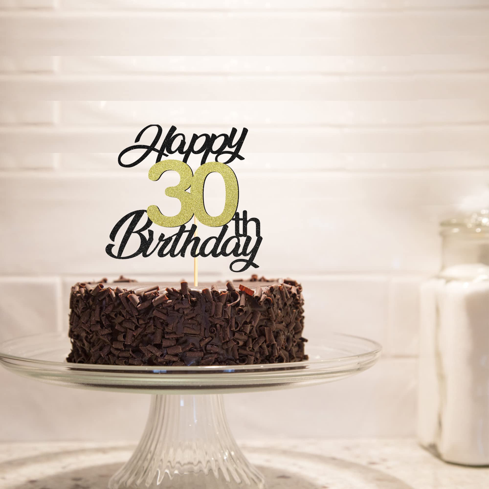 Elegant Black & Gold Glitter 30th Birthday Cake Topper - Premium 30 Cake Decorations for Birthday Parties | Perfect for Milestone Celebrations, Anniversaries & Special Occasions
