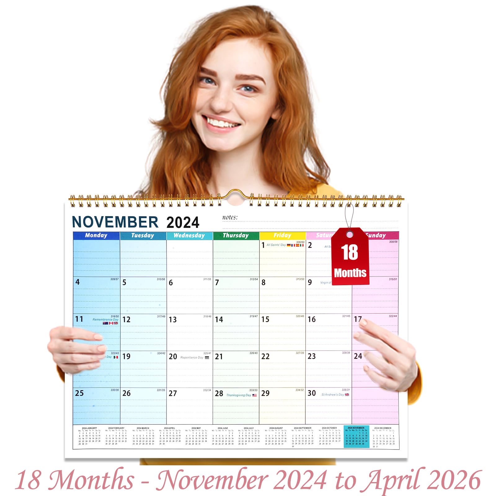 2025 UK Wall Calendar - 18 Month Family Planner (November 2024 to April 2026) with Large Writing Blocks & Hanging Holes | Perfect for Home, Office & School Organization | Landscape Yearly Planner for Family Scheduling & Event Tracking