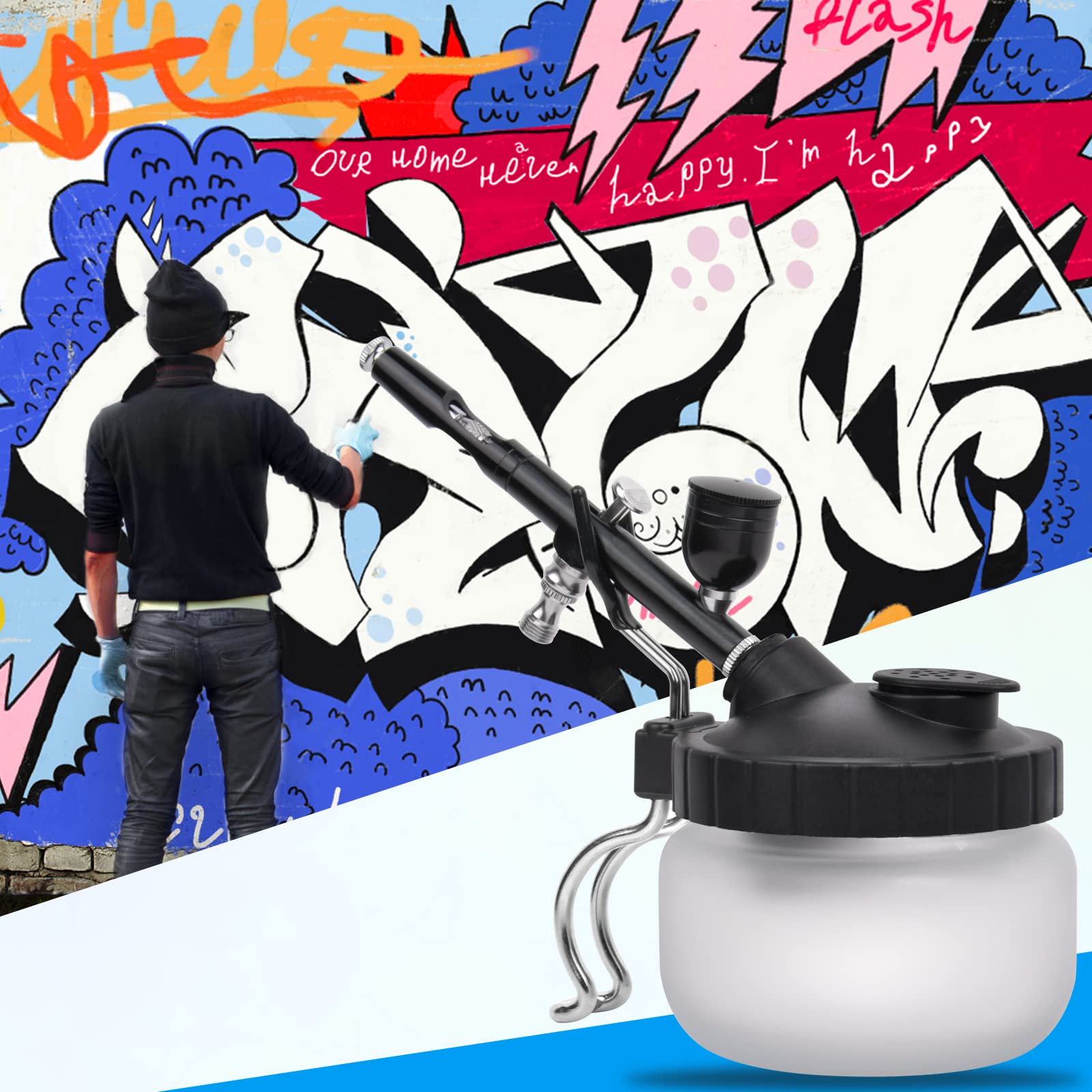 Professional Airbrush Kit with 0.3mm Needle - Dual Action Gravity Feed Spray Gun, Cleaning Pot & Holder - Perfect for Cake Decorating, Makeup Artistry, Model Painting, Nail Art & Tattoo Design - Ideal for Artists, Bakers & DIY Enthusiasts