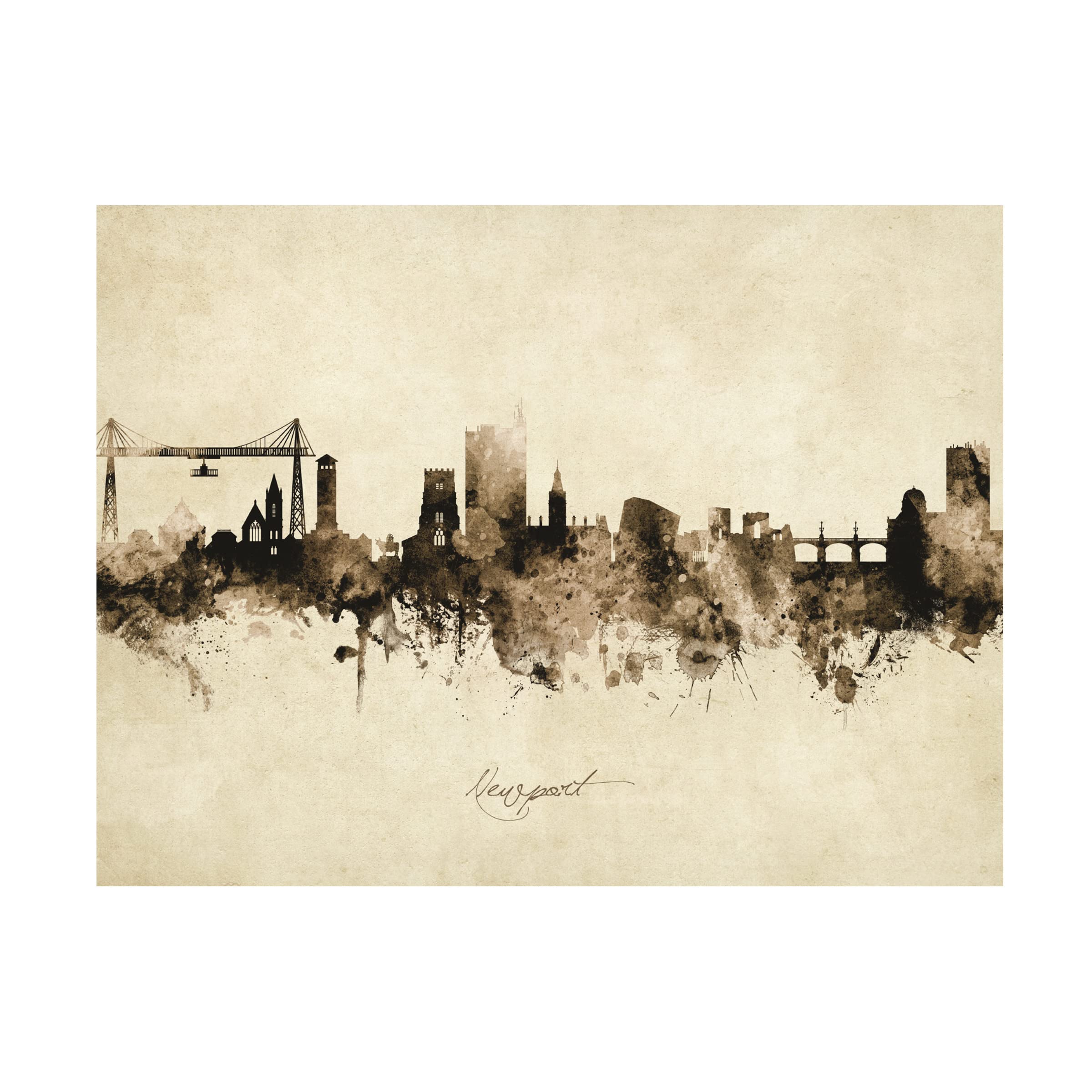 Michael Tompsett Newport Wales Skyline Vintage Canvas Art Print - Premium Wall Decor for Living Room, Bedroom & Office