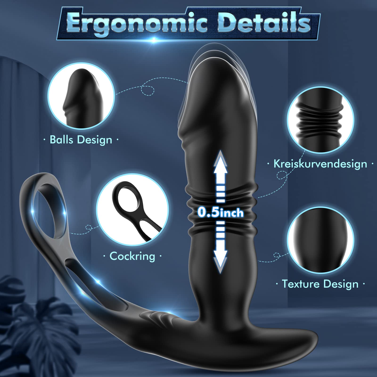 Premium Prostate Massager for Men - 3 Thrusting & 12 Vibration Modes, Dual Cock Ring with Remote Control - Powerful Anal Stimulation & Pleasure Toy for Couples & Solo Play - Enhance Intimacy & Explore Sensations