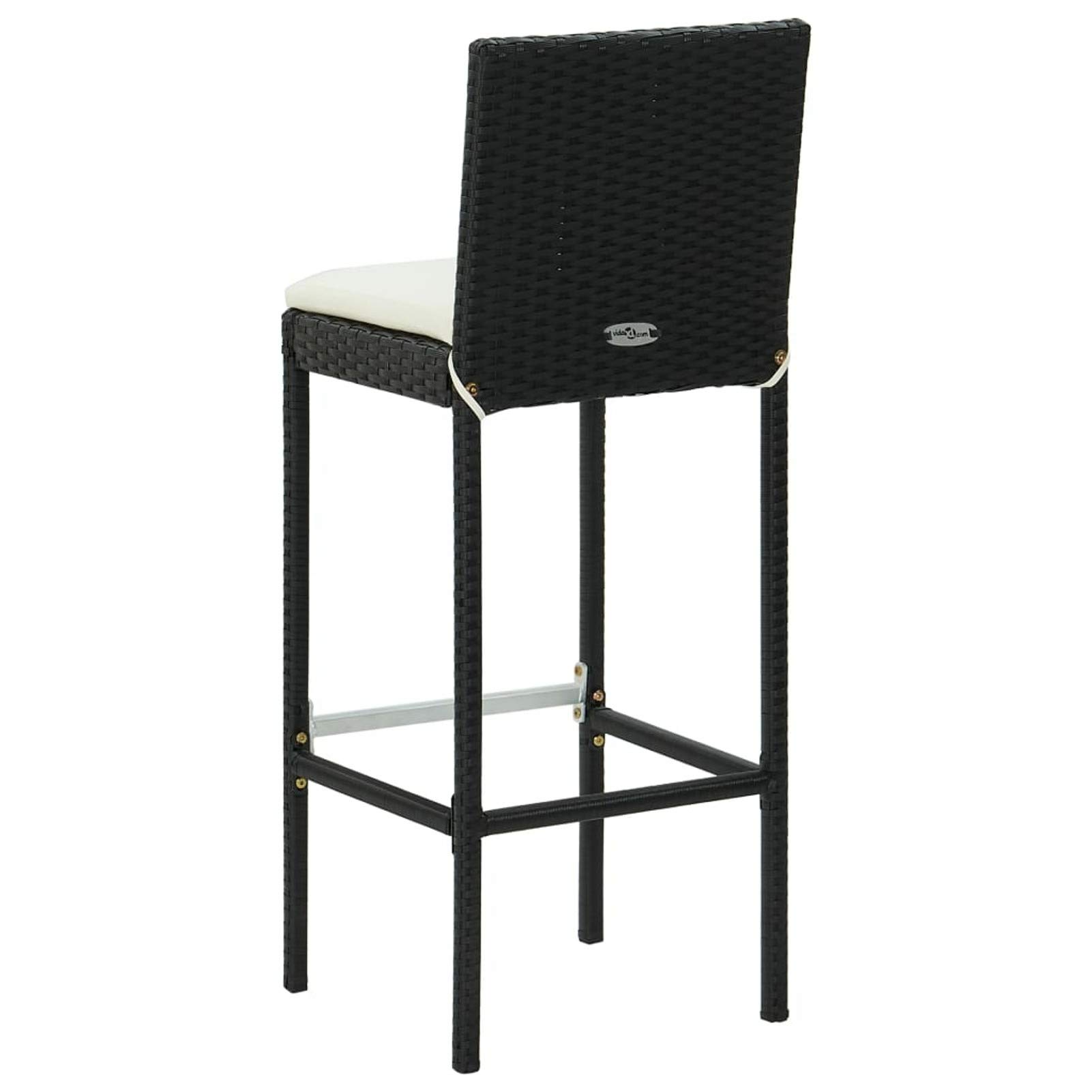 4-Piece Black Poly Rattan Counter Height Bar Stool Set with Cushions - Farmhouse Style Dining Chairs for Kitchen Island, Breakfast Nook, Outdoor Patio & Garden Decor