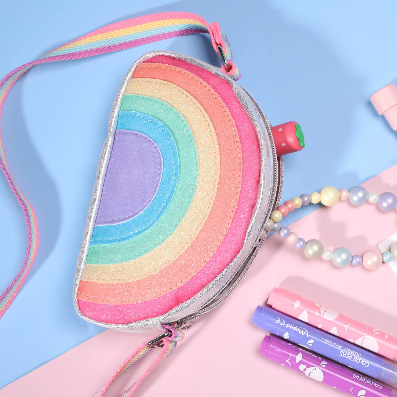 PinkSheep Rainbow Purse for Girls - Cute Toddler & Kids Wallet Shoulder Bag - Perfect for School, Birthday Gifts & Dress-Up Play