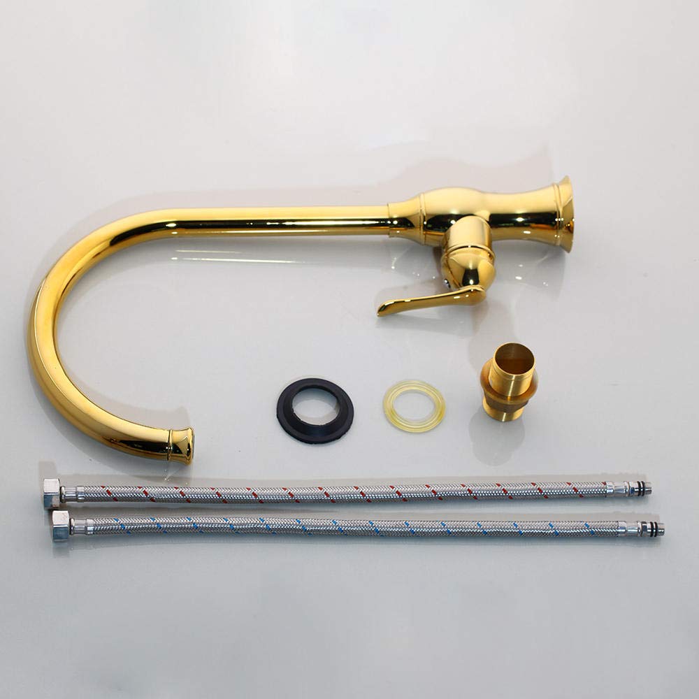 Premium Brushed Brass Kitchen Faucet - Gold Hot & Cold Water Mixer Tap with Pull-Down Sprayer for Sink & Vegetable Washing | Modern Luxury for Farmhouse & Contemporary Kitchens