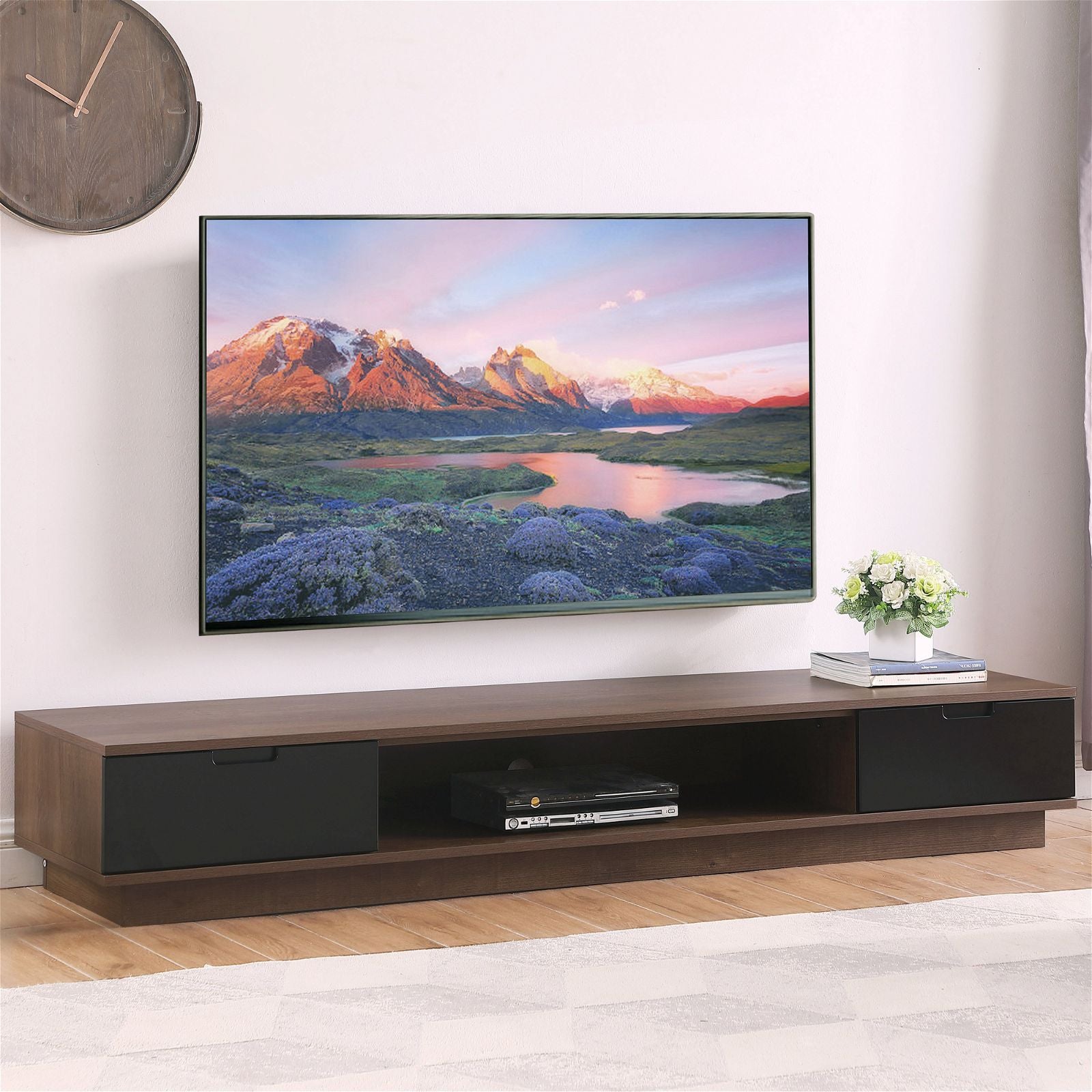 DELUX 200cm Low Line TV Stand Unit in Dark Oak by Tauris™ - Perfect for Living Room Entertainment Centers & Modern Home Theater Setups