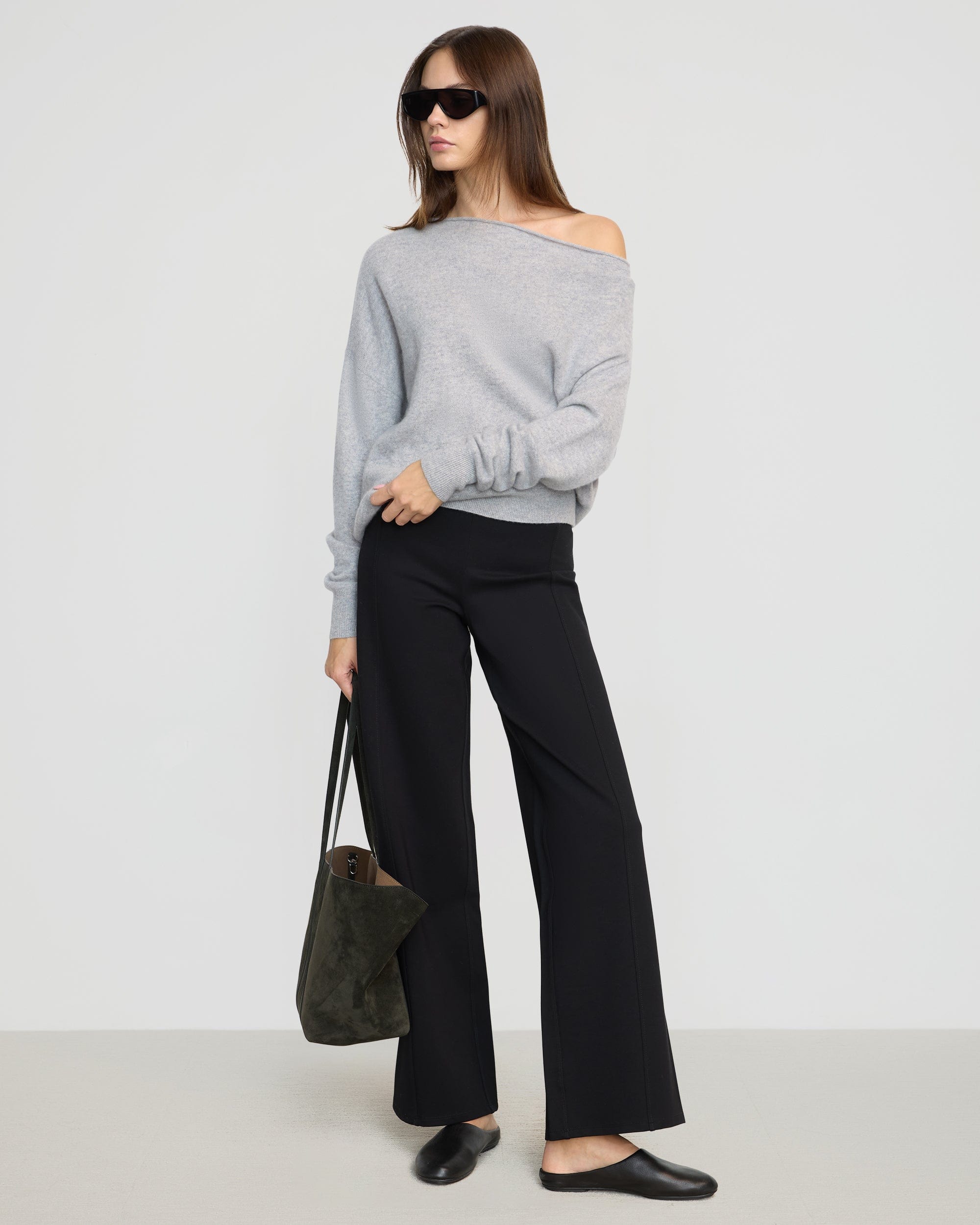 Women's Wide Leg Ponte Stretch Pants - High Waist Comfortable Work Pants for Office, Business Casual & Travel