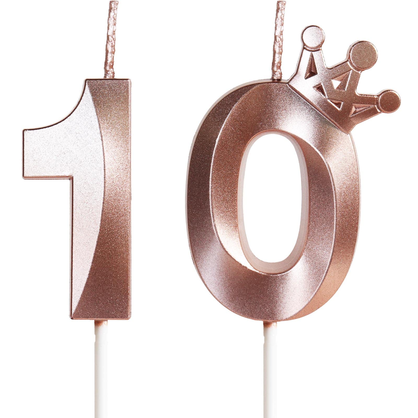 10th Birthday Cake Candles - Rose Gold Number 10 Candles with 3D Crown Topper for Girls, Women & Pet Birthdays | Perfect for Birthday Parties, Weddings & Anniversary Celebrations | Cake Decorations & Party Supplies
