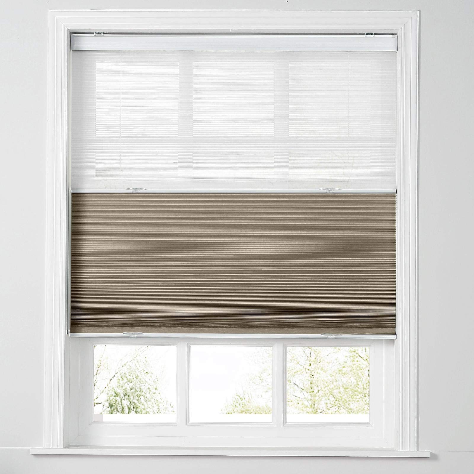 Custom Cordless Cellular Window Shades - Day/Night Blackout & White Sheer Fabric - 24