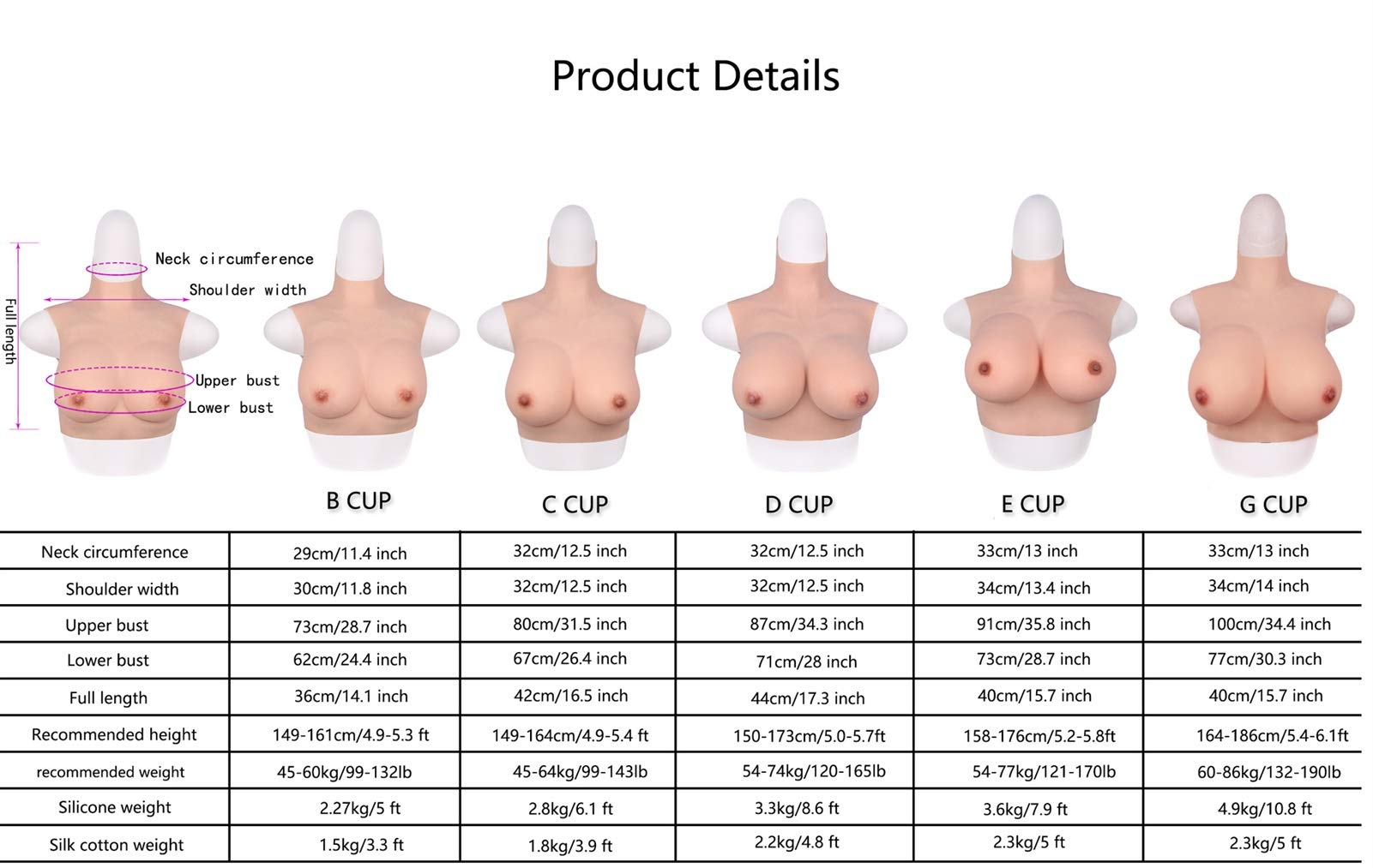Premium Silicone Breastplate B-G Cup - Realistic Breast Forms for Crossdressers & Transgender Women - Natural Looking Silicone Breast Plates for Men & Women - Perfect for Cosplay, Drag Shows & Gender Affirmation