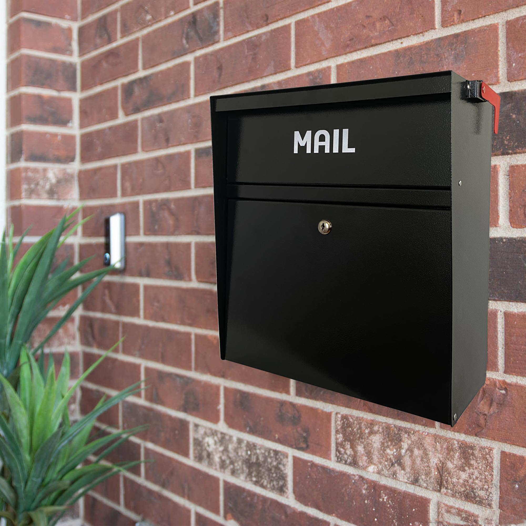 **Weatherproof Wall Mount Mailbox with Lock & Outgoing Mail Flag - Heavy Duty Galvanized Steel Security Drop Box for Home, Office & Business - Secure Payment Collection Box - Black - Perfect for Apartments, Stores & High-Traffic Areas**