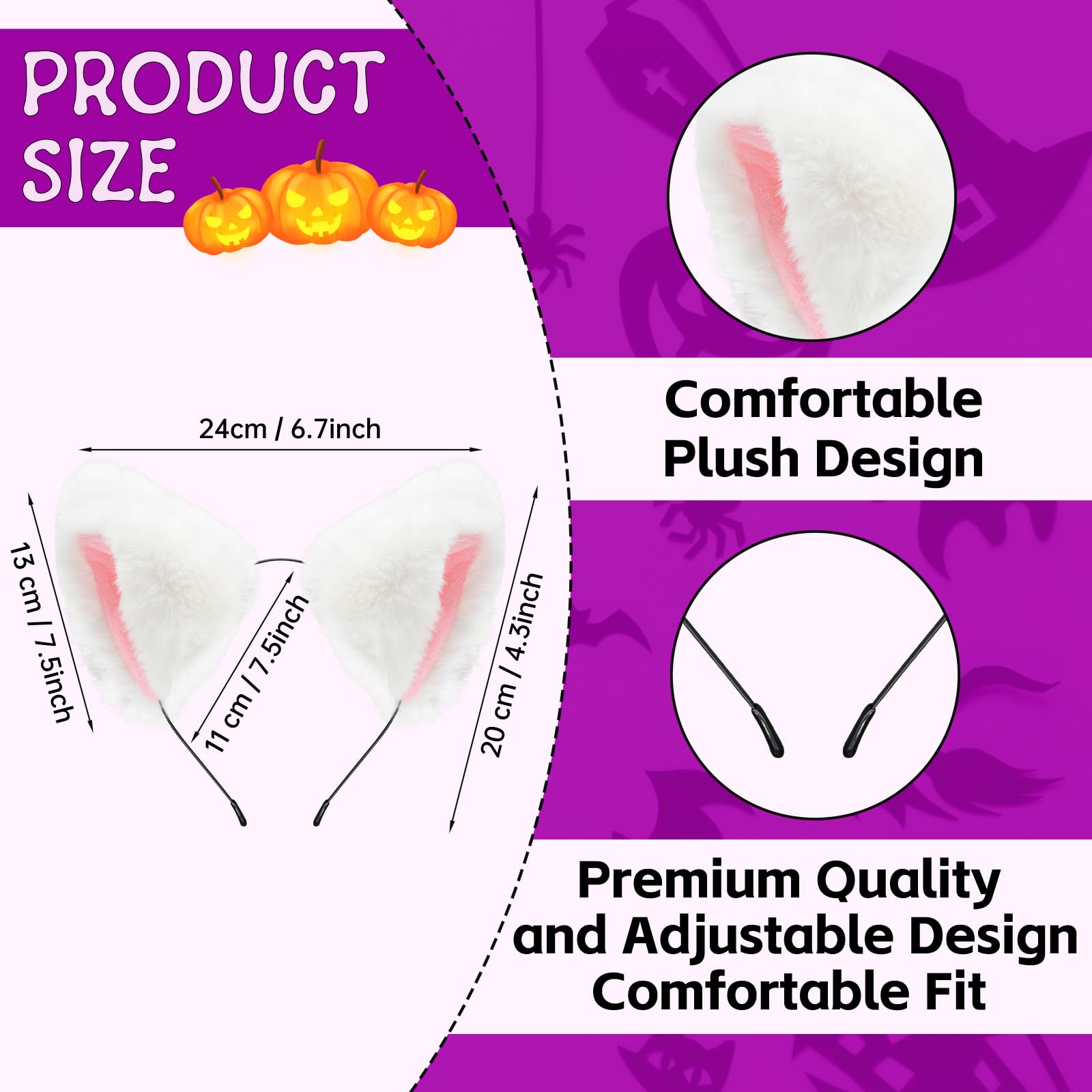 Pedenty Cat Fox Ears Headband for Women & Girls - Faux Fur Halloween Cosplay Costume Accessories for Adults & Kids (White) - Perfect for Halloween Parties, Cosplay Events, and Themed Photoshoots