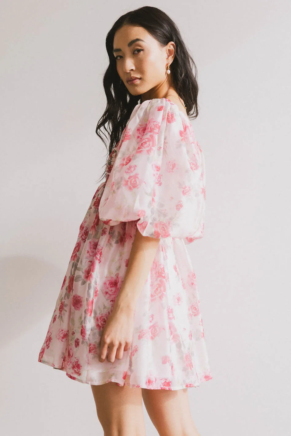 Eleanor Smocked Mini Dress for Women - Floral Print Summer Dress, Boho Chic Ruffled Sleeves, Perfect for Beach Vacation & Date Night