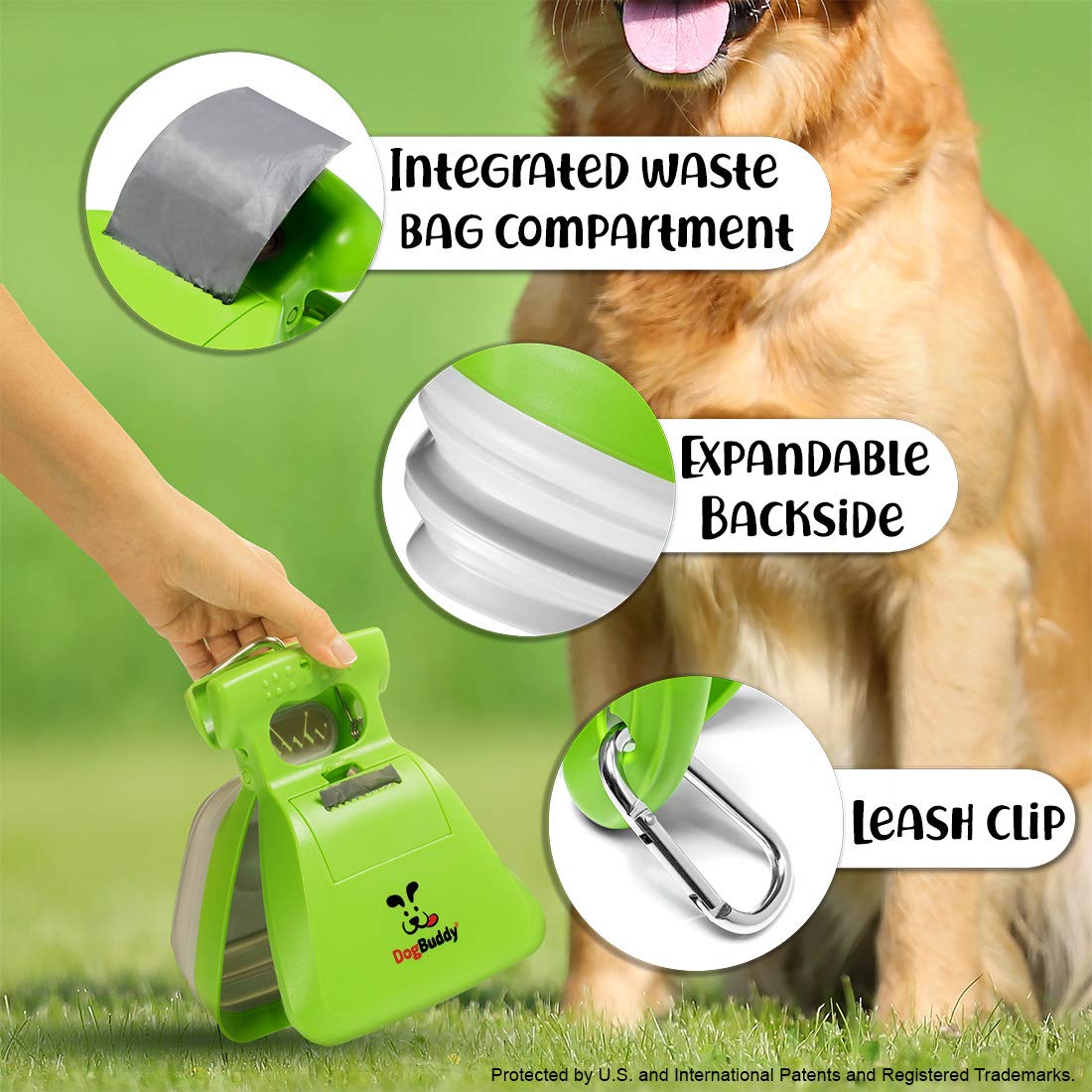 **DogBuddy Pooper Scooper - Portable Dog Waste Cleanup Tool with Bag Holder, Leash Clip & Waste Bags Included - Ideal for Small & Large Dogs - Perfect for Park Walks, Backyard Cleanup & Travel (Medium, Kiwi Green)**