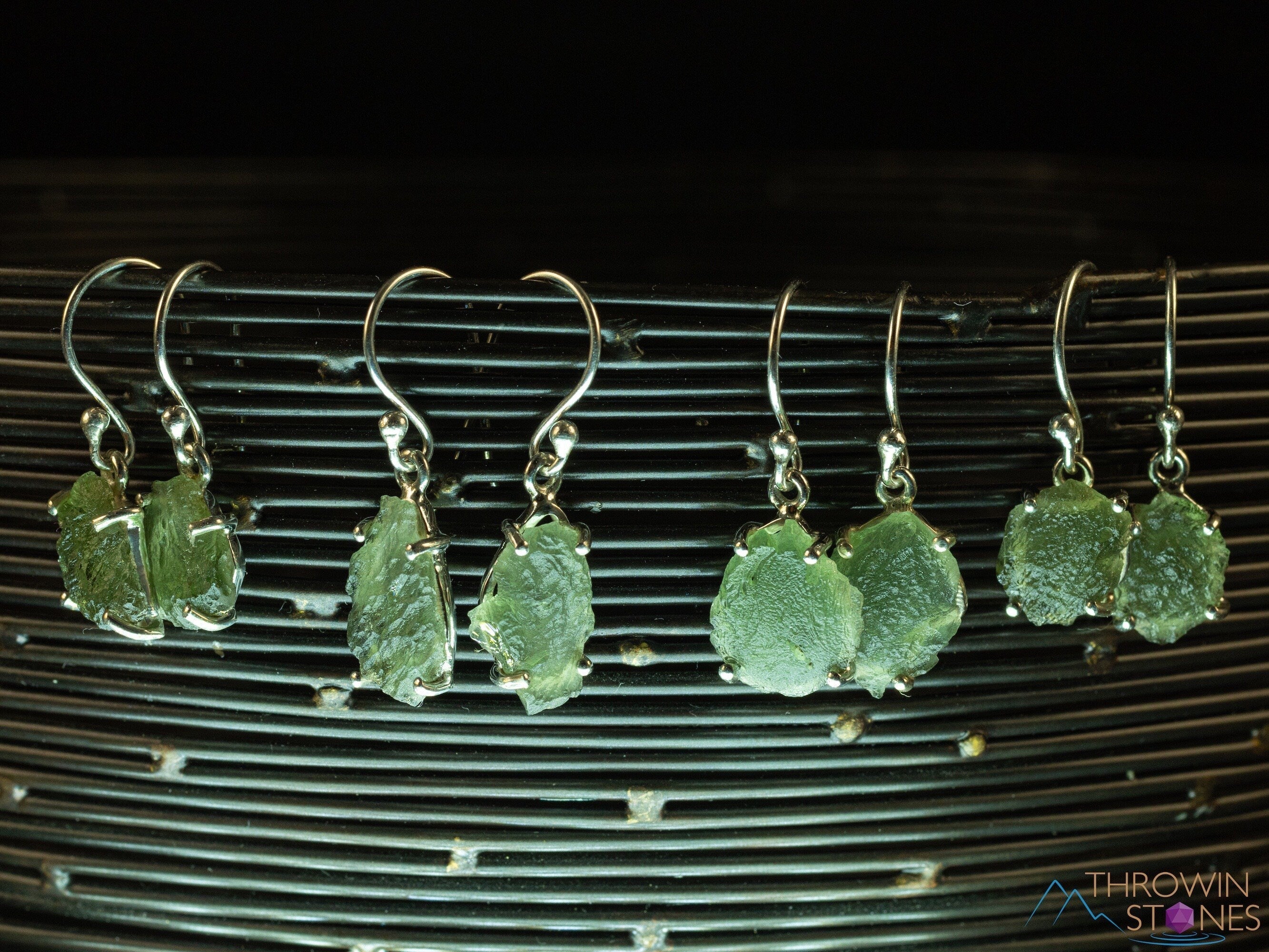 Genuine Moldavite Crystal Sterling Silver Prong Dangle Earrings (E2166) – Elegant Bohemian Jewelry for Women, Perfect for Spiritual Healing & Special Occasions
