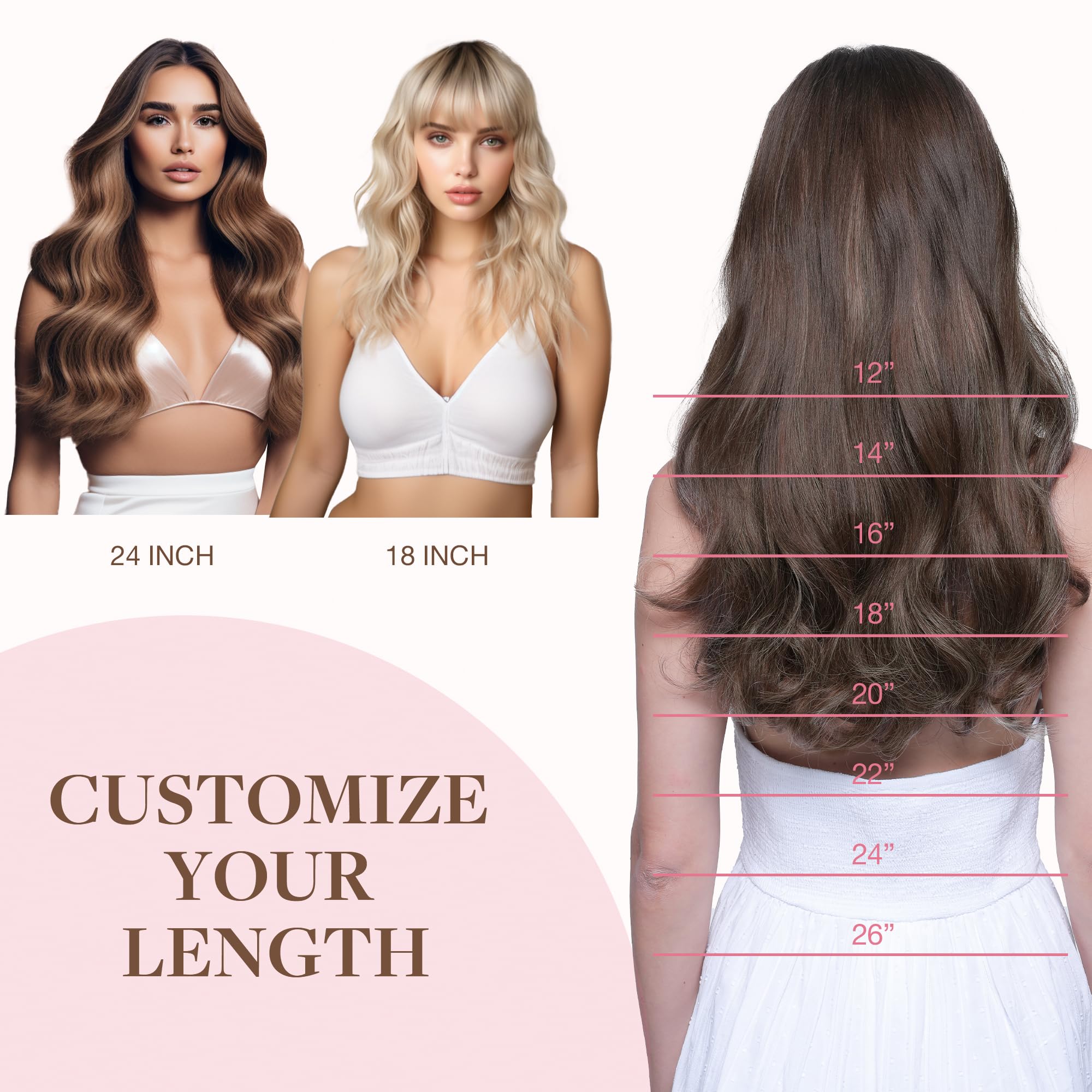 GOO GOO 20Inch 110g 4A Chocolate Brown Human Hair Extensions with Invisible Wire - Seamless Transparent Fish Line Hairpiece for Natural Look - Perfect for Parties, Weddings & Daily Styling