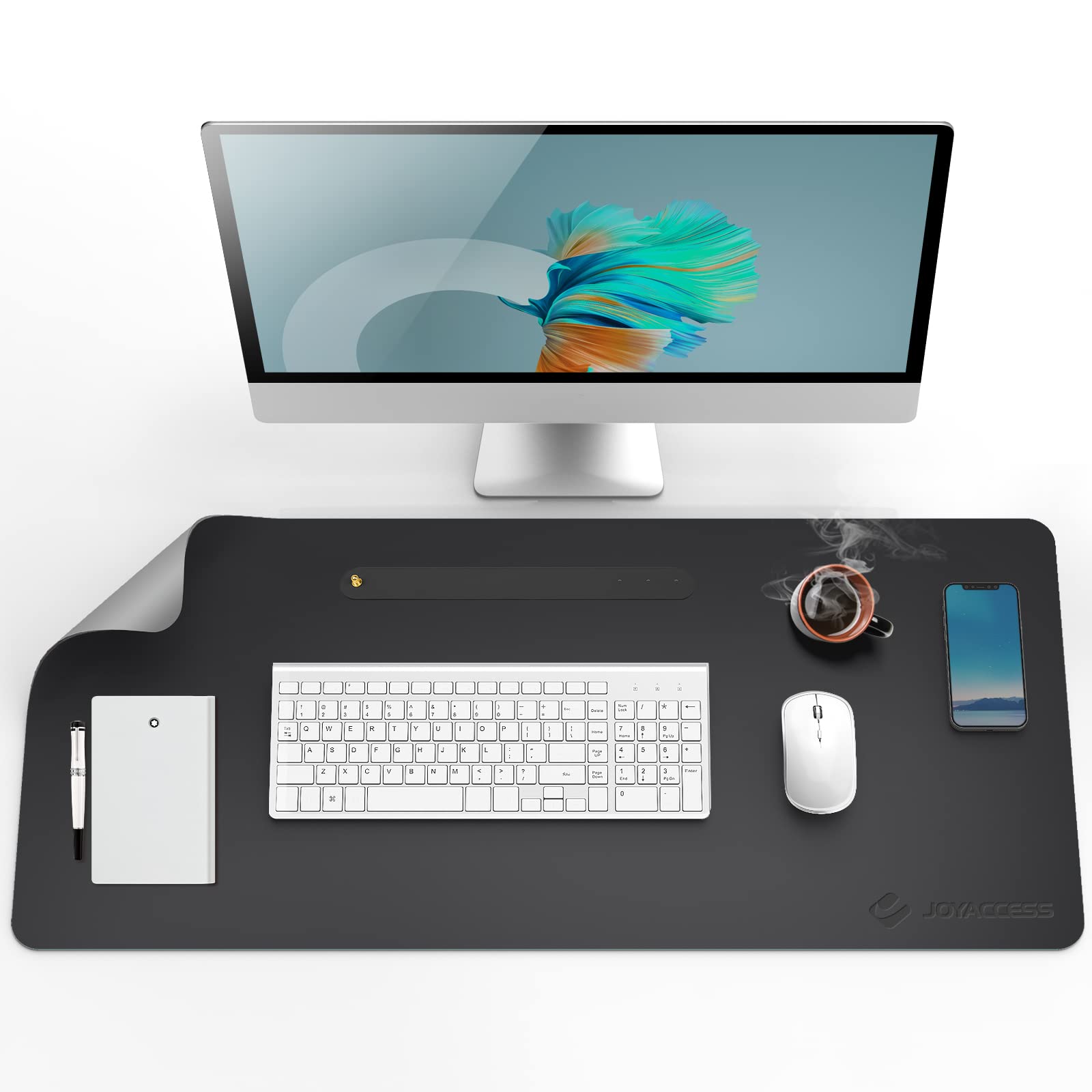 JOYACCESS Premium Black Leather Mouse Pad - Double-Sided Non-Slip Desk Mat for Office & Home, Waterproof Writing Surface (23.6