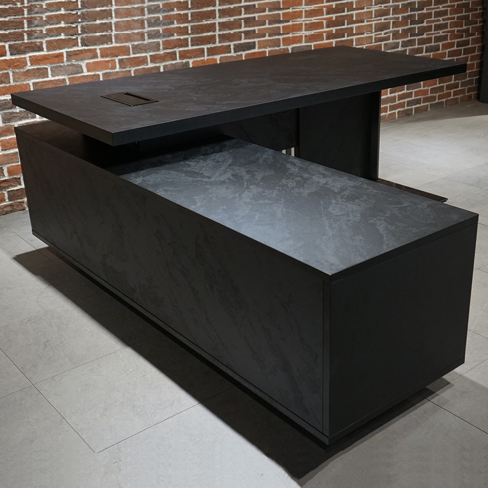 Premium DAXTON Black Executive Desk with Left Return - 200cm Black Concrete Finish | Modern Office Furniture for Home & Workspace