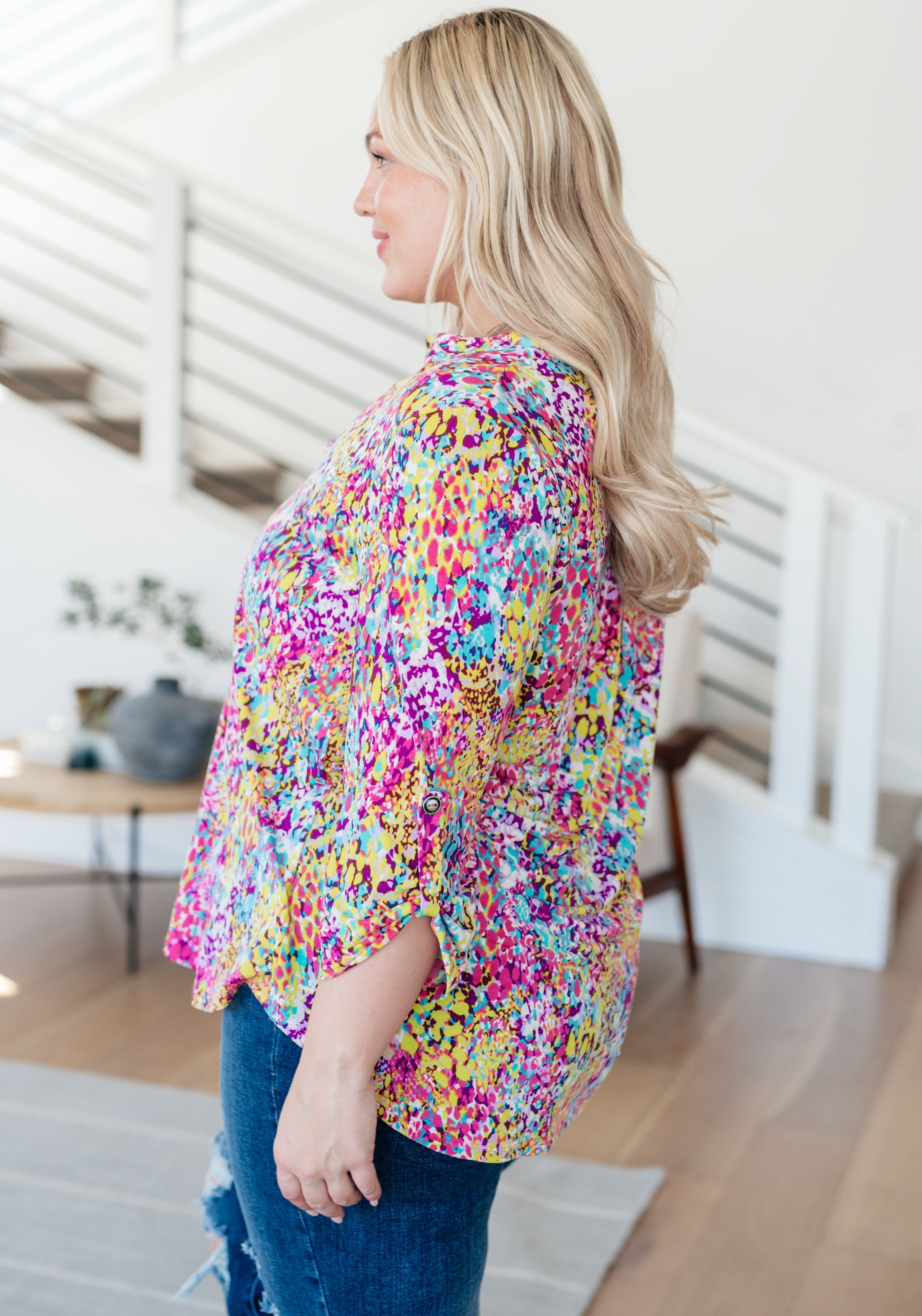 Lizzy Women's Abstract Painted Top in Magenta & Lime - Perfect for Casual Outings, Date Nights & Summer Fashion