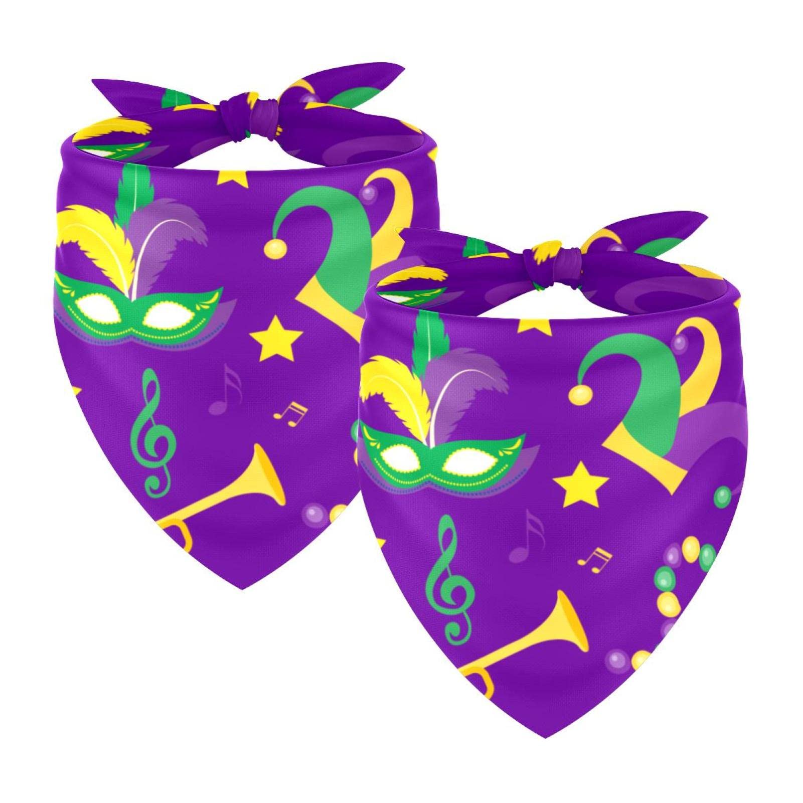 Cooling Dog Bandana - Soft Triangle Pet Scarf & Bib for Large & XL Dogs - 2 Pack Mardi Gras Feather & Bead Design - Perfect for Summer Walks, Pet Parties & Carnival Events