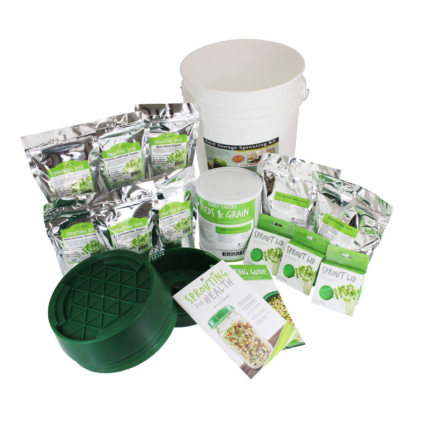 Organic Sprouting Kit for Food Storage & Emergency Preparedness - Handy Pantry Certified Organic Seeds - Grow Fresh Sprouts at Home for Salads, Sandwiches & Healthy Snacks