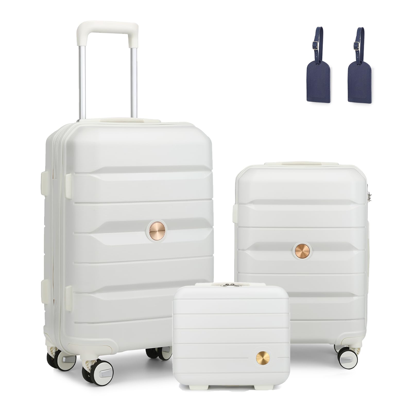 Somago 3-Piece Hard Shell Polypropylene Luggage Set with TSA Lock | Spinner Carry-On Suitcase & Beauty Case Travel Set in Creamy White | Perfect for Business Trips, Vacations & Air Travel