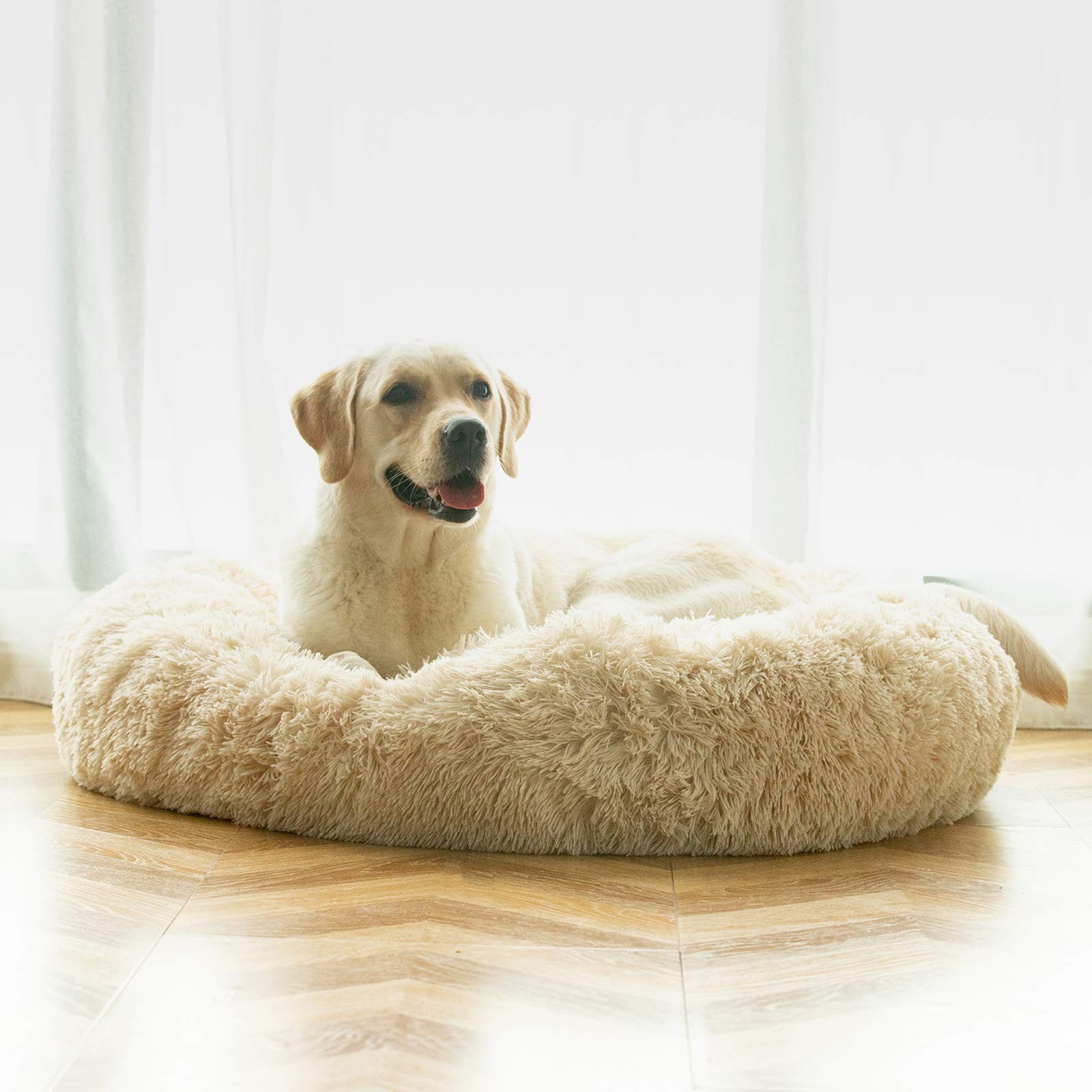 Washable Large Round Donut Dog Bed - Comfy Calming Cuddler Pet Bed for Medium & Large Dogs - Perfect for Anxiety Relief, Crate Training & Cozy Napping