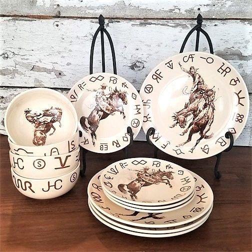 Cowboy Bronc & Brands Bowls - Western Style Ceramic Bowls for Soups, Salads & Snacks - Perfect for Ranch, Farmhouse & Country Kitchen Decor