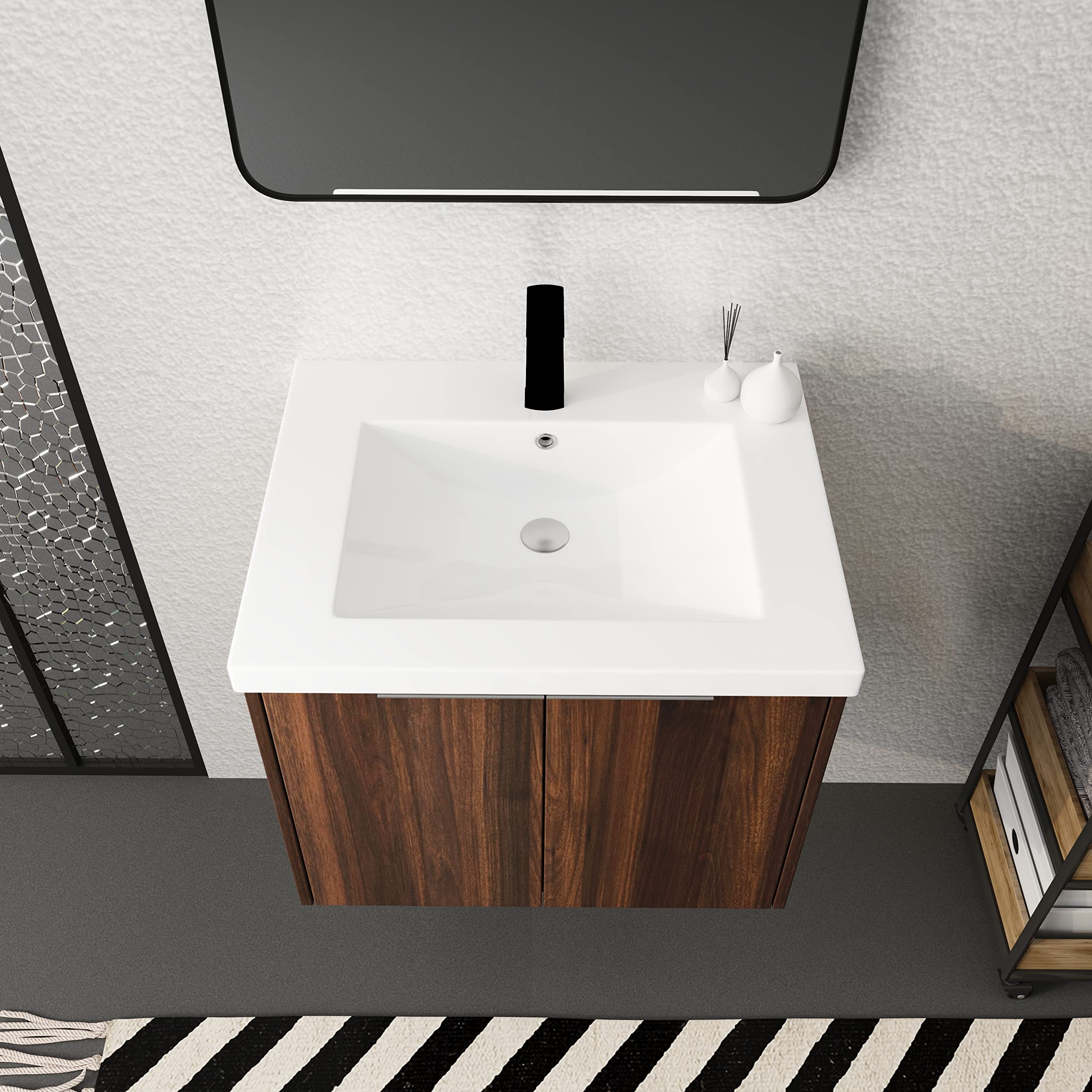 24 Inch Floating Bathroom Vanity with Sink - Modern Wood Wall Mounted Vanity Set with Soft Close Doors, Top Basin & Storage Cabinet for Small Bathroom, Apartment, Dorm - Space Saving Bathroom Solution for Compact Homes