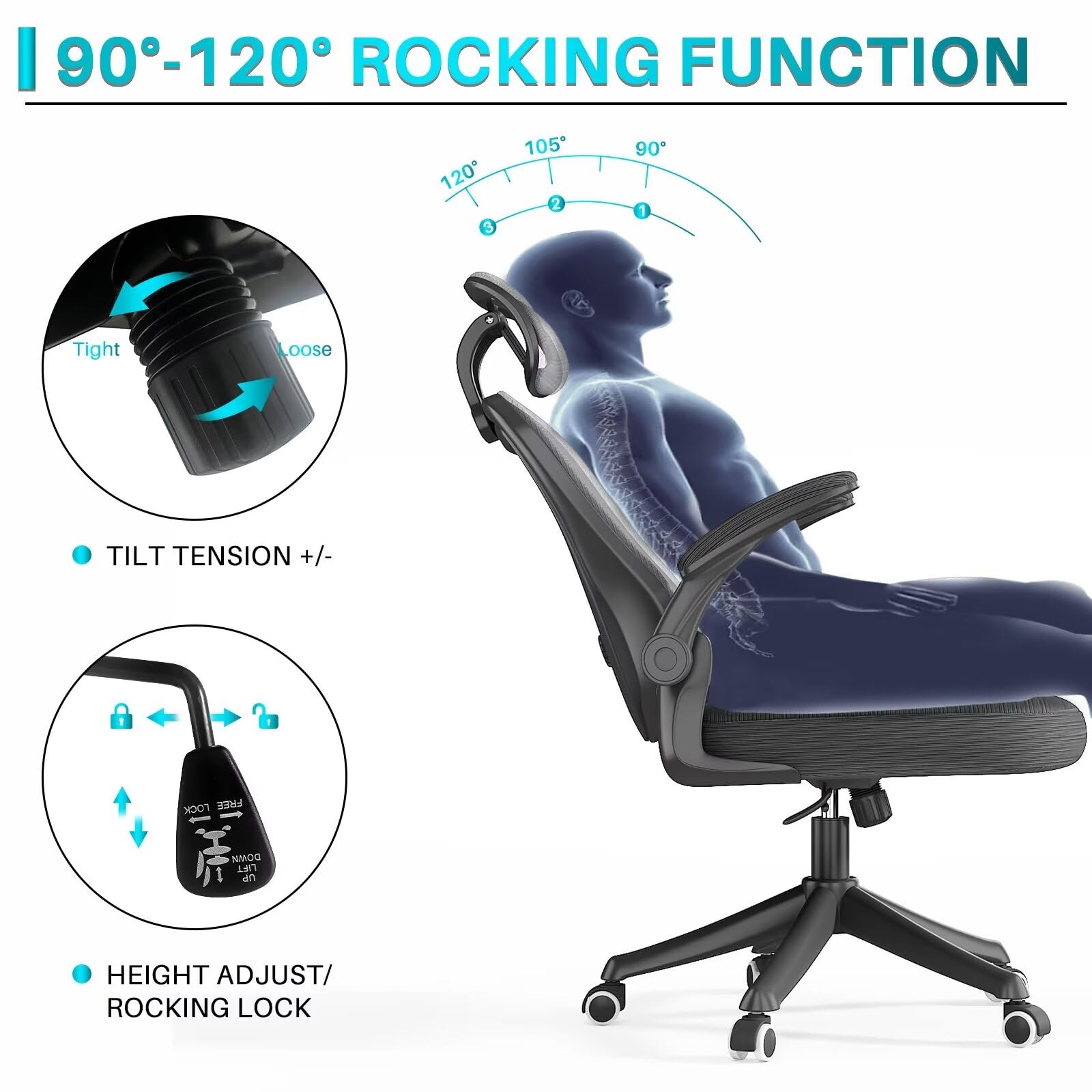 Ergonomic Office Chair M903 - High Back Mesh Computer Chair with Adjustable Lumbar Support, Headrest & Wheels - Comfortable Desk Chair for Home Office, Gaming & Workspace (Black)