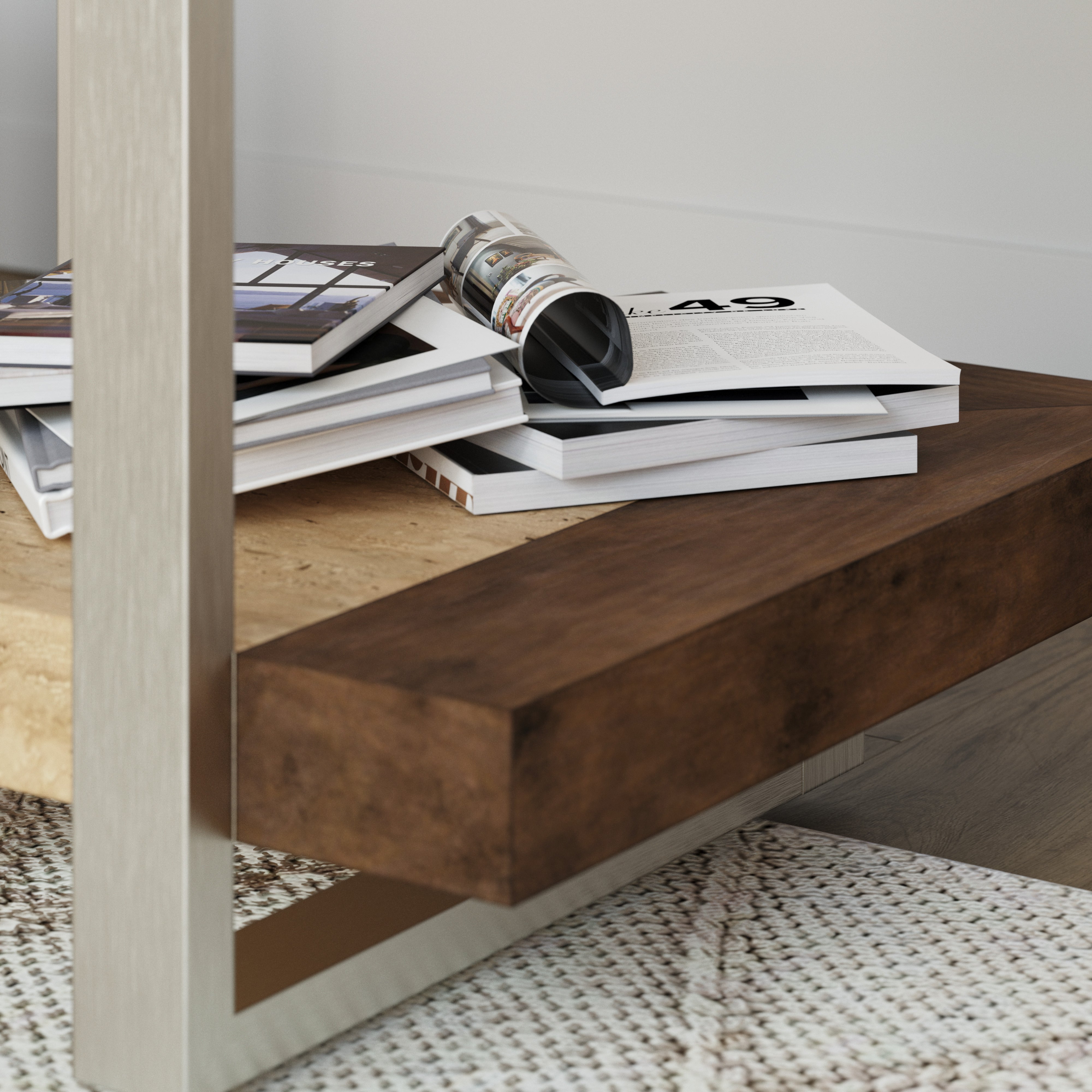 Roundhill Furniture Andes Glass End Table with Marble Shelf - Polished Nickel Finish - Modern Living Room Side Table for Sofa, Bedroom & Office Decor