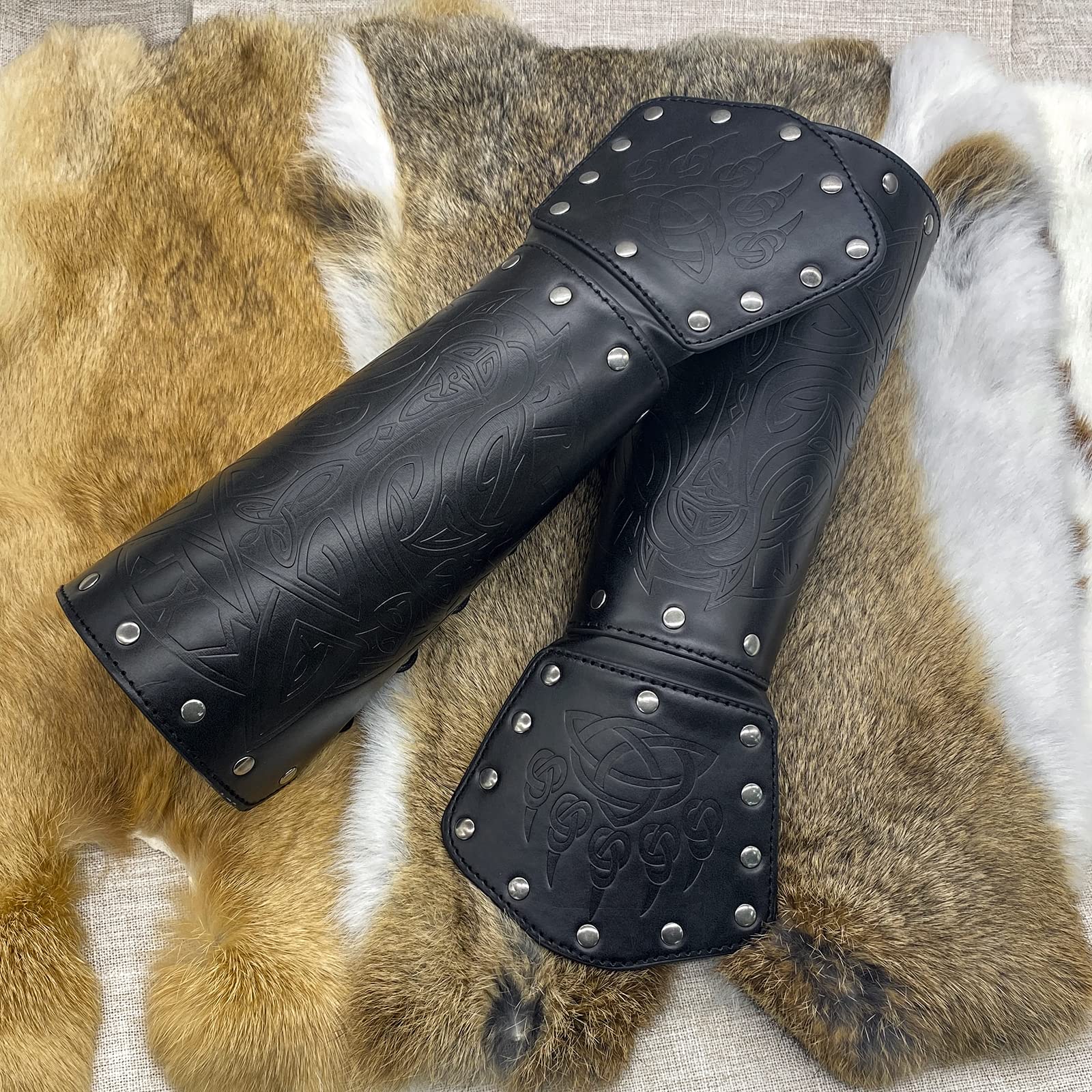 JAOYU Men's Leather Bracers - Medieval Arm Armor Cuffs & Viking Wristbands for Cosplay, LARP, Renaissance Fairs | Unisex Design for Men & Women | Perfect for Halloween Costumes, Historical Reenactments, and Fantasy Events