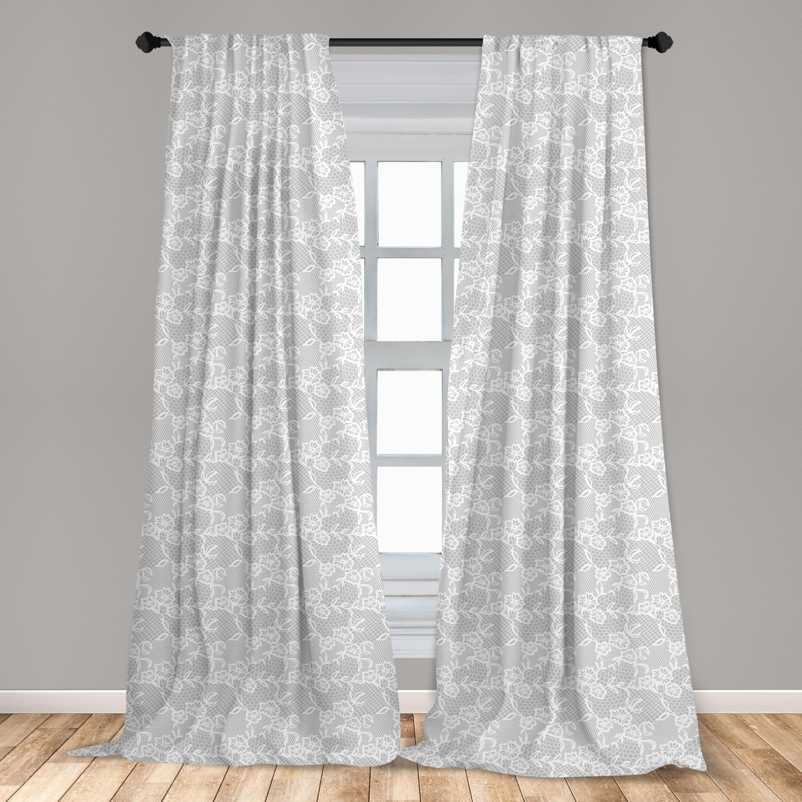 Ambesonne Grey Window Curtains - Turkish Lace Pattern Traditional Oriental Design, Lightweight 2-Panel Set with Rod Pocket (28