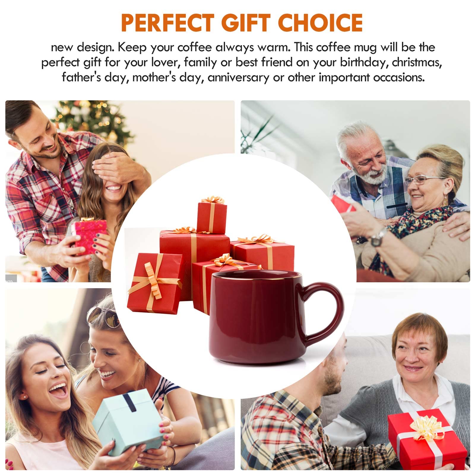 Electric Coffee Mug Warmer & 12oz AB-Grade Porcelain Cup Set - 15W Beverage Warmer for Coffee, Tea, Cocoa & Milk - Perfect for Home Office Desk Use & Gift Giving