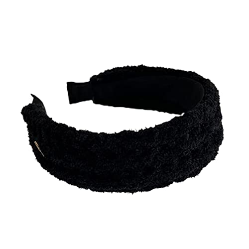 Stylish Knitted Solid Color Fluffy Wide Headband for Women & Girls - Elegant Hair Accessories for Daily Wear, Bridal & Wedding Occasions - Black