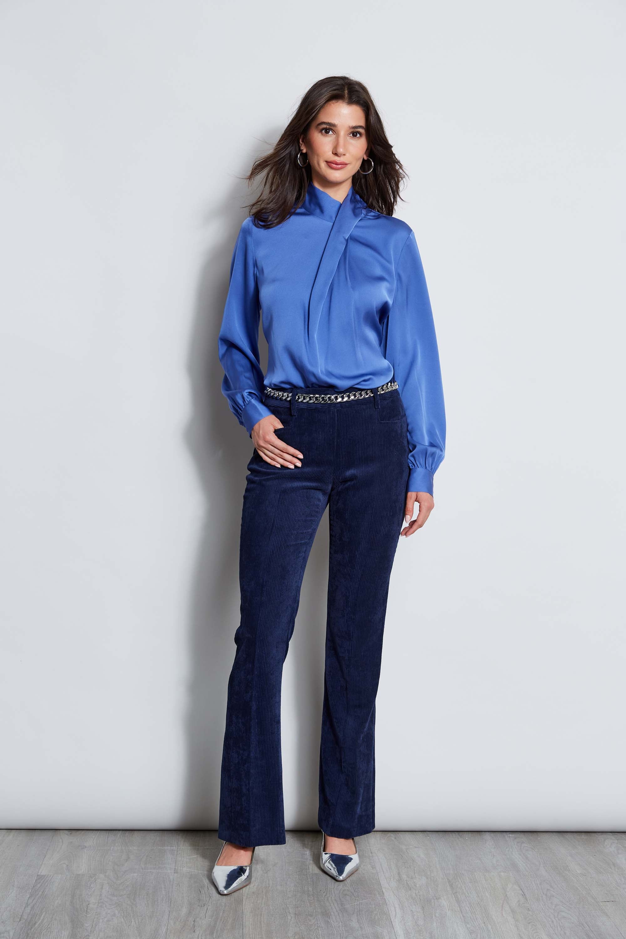 Elegant Silk Draped Neck Blouse for Women - Fashionable Office & Evening Wear - Perfect for Business Meetings, Date Nights & Special Occasions