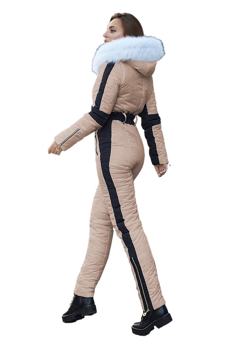 Yousify Women's Waterproof Winter Snowsuit - Ski Jumpsuit with Removable Fur Collar for Outdoor Sports & Snow Activities | Warm Onesie for Skiing, Snowboarding & Winter Adventures