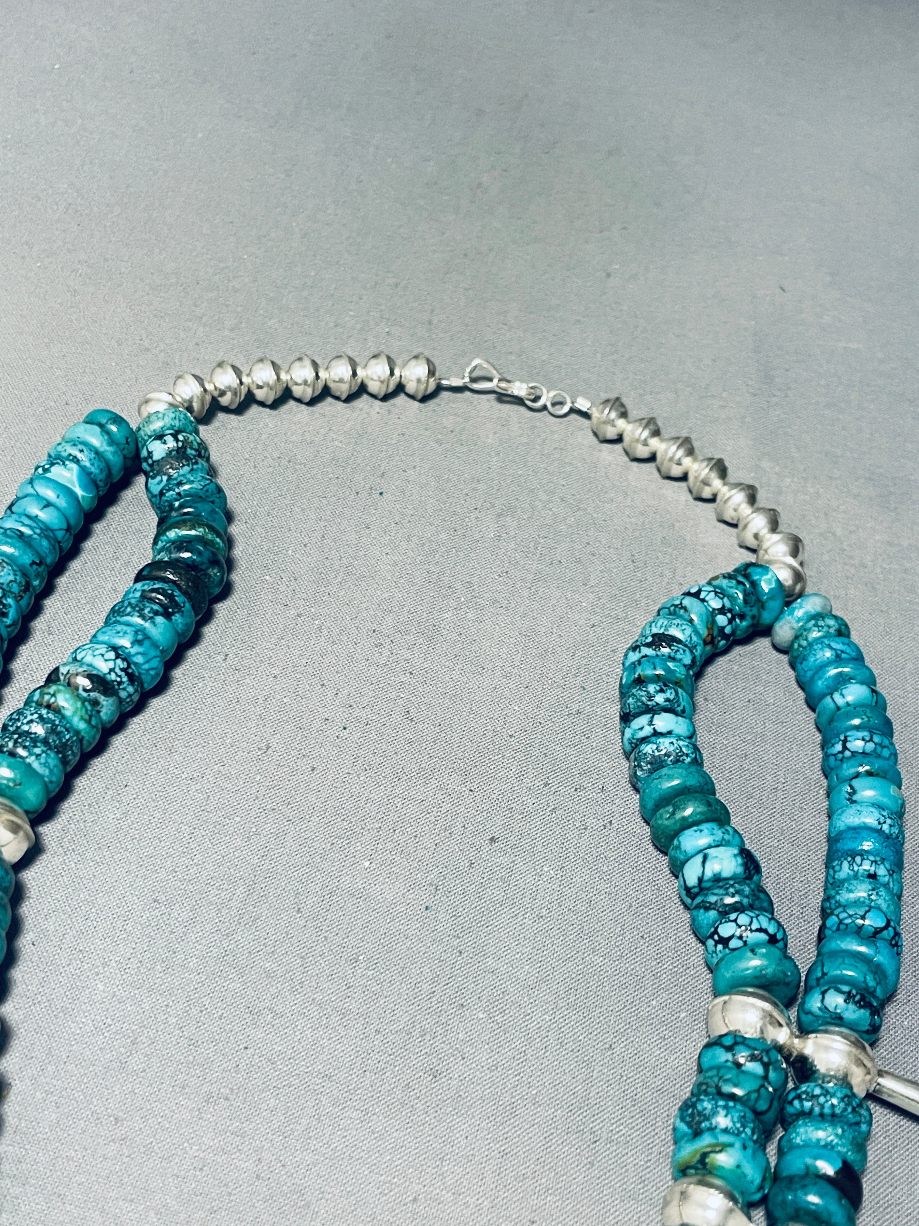 Authentic Navajo Turquoise Sterling Silver Squash Blossom Necklace - 198g Handcrafted Native American Jewelry for Women, Perfect for Boho Fashion, Weddings & Special Occasions