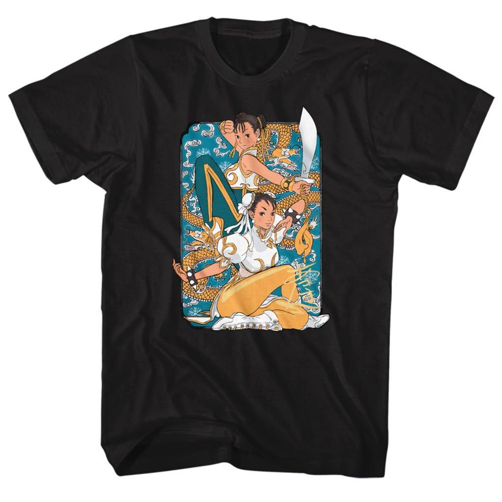 Street Fighter Men's Dual Chun Li Graphic T-Shirt - Official Licensed Gaming Tee for Casual Wear & Cosplay - Size S-XXL | Perfect for Gamers, Anime Fans & Streetwear Enthusiasts