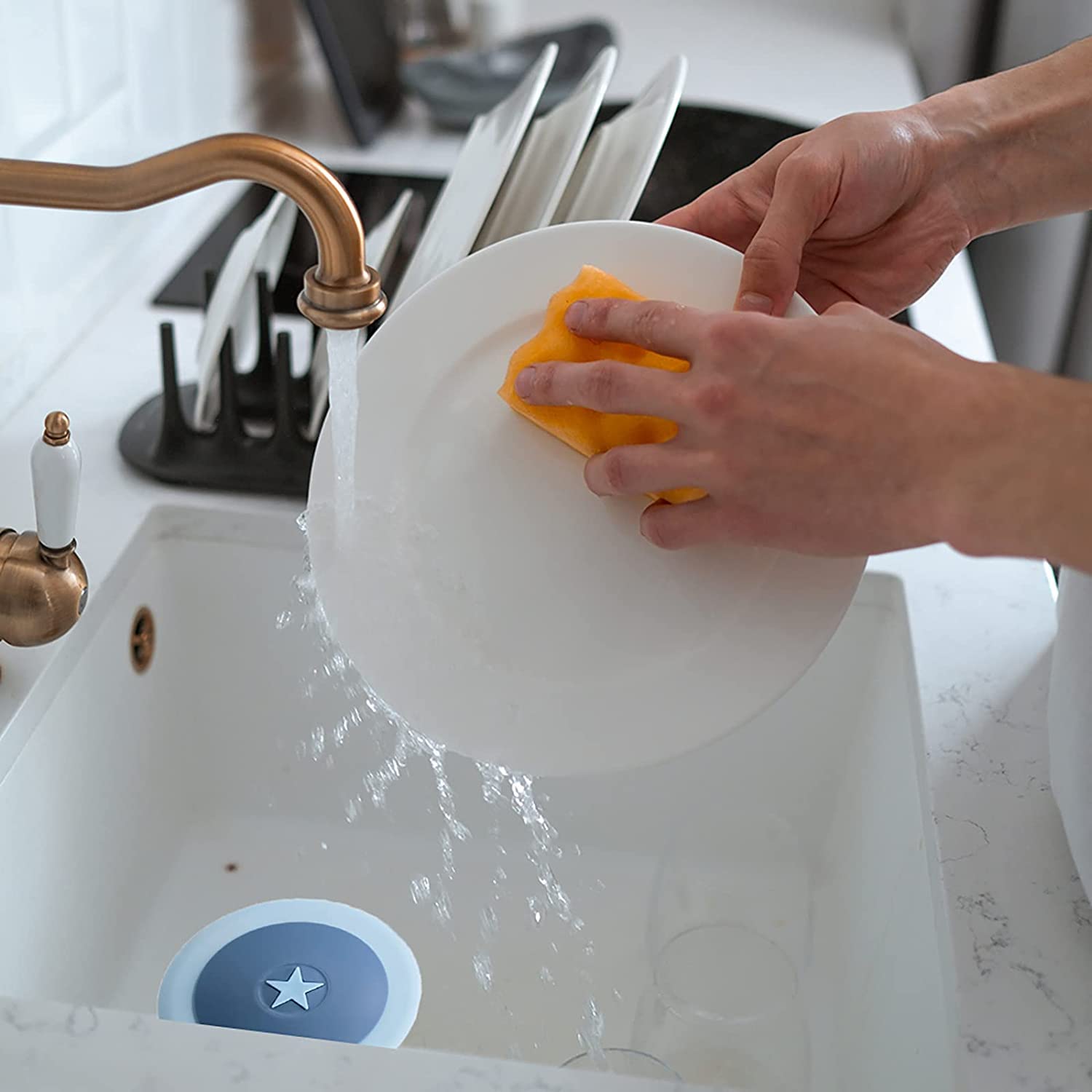 FS COOL Silicone Drain Stopper - Flat Suction Sink Stopper & Odor-Proof Floor Drain Cover for Bathroom, Bathtub, Kitchen - Non-Slip, Easy to Clean (2-Pack, Blue) - Perfect for Hair Catcher, Shower Drain Protection and Sink Clog Prevention