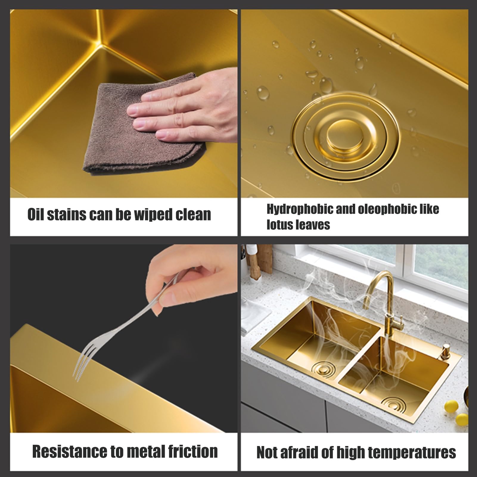 Handmade Nano Gold Double Basin Stainless Steel Kitchen Sink with Soap Dispenser - Large Capacity, Stylish & Durable (Color: Gold, Size: 82cm) - Perfect for Modern Kitchens, Restaurants & Luxury Home Renovations