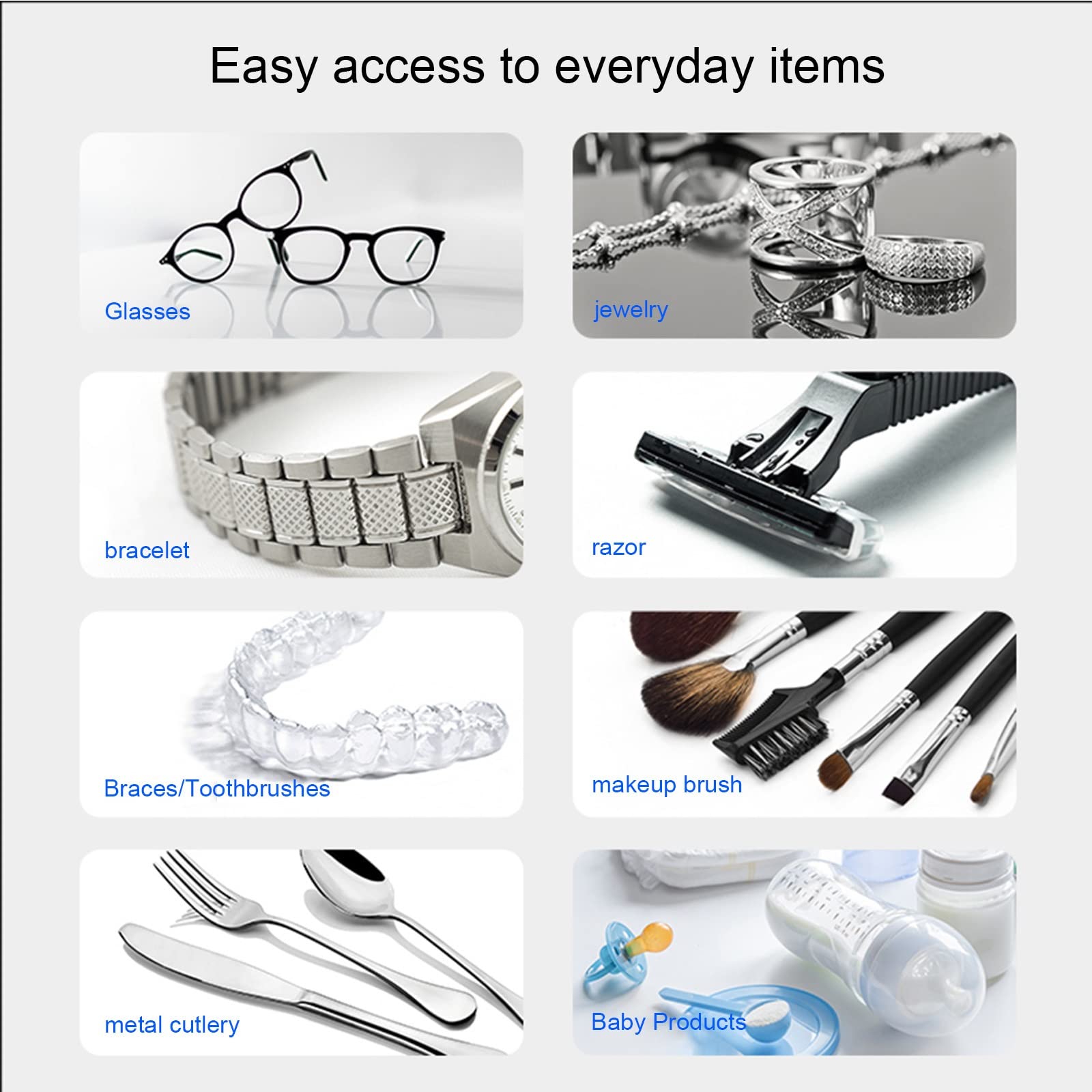 TXTC 500ML Portable Ultrasonic Cleaner - Professional Jewelry, Eyeglass, Ring & Razor Cleaner | Sonic Cleaning for Necklaces, Dentures, Watches & More | Home & Travel Use (Blue)