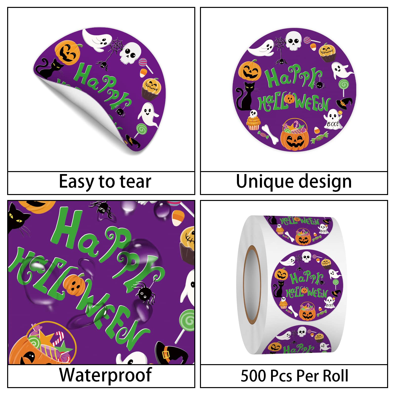 Heyfibro 500-Piece 1.5 Inch Halloween Sticker Roll - Bulk Self-Adhesive Decals for Treat Bags, Party Favors, Classroom Rewards & DIY Crafts - Perfect for Kids, Adults & Halloween Decorations