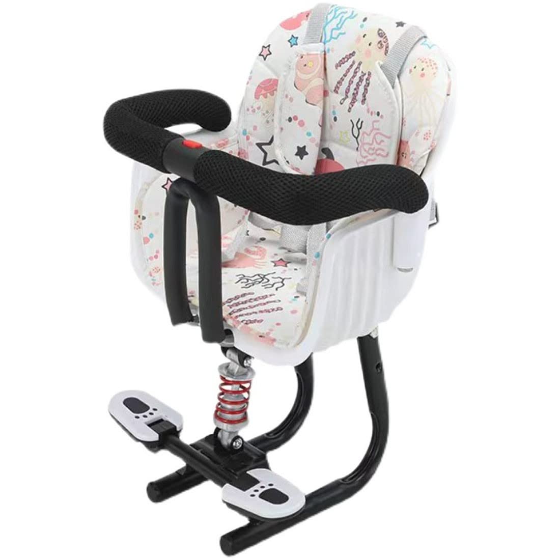Kids Bike Seat - Detachable Front Bicycle Child Seat with Shock Absorbing & Pedal Guardrails for Scooter, Motorcycle & Bike | Safe Toddler & Baby Bike Riding Accessory for Outdoor Family Adventures