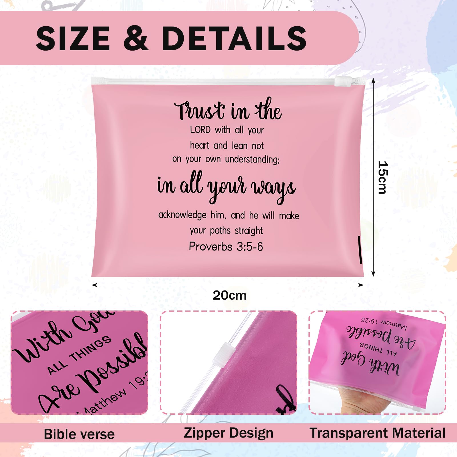 Christian Makeup Bags with Cross Keychain - 50pc Bulk Set for Women Travel & Gifts