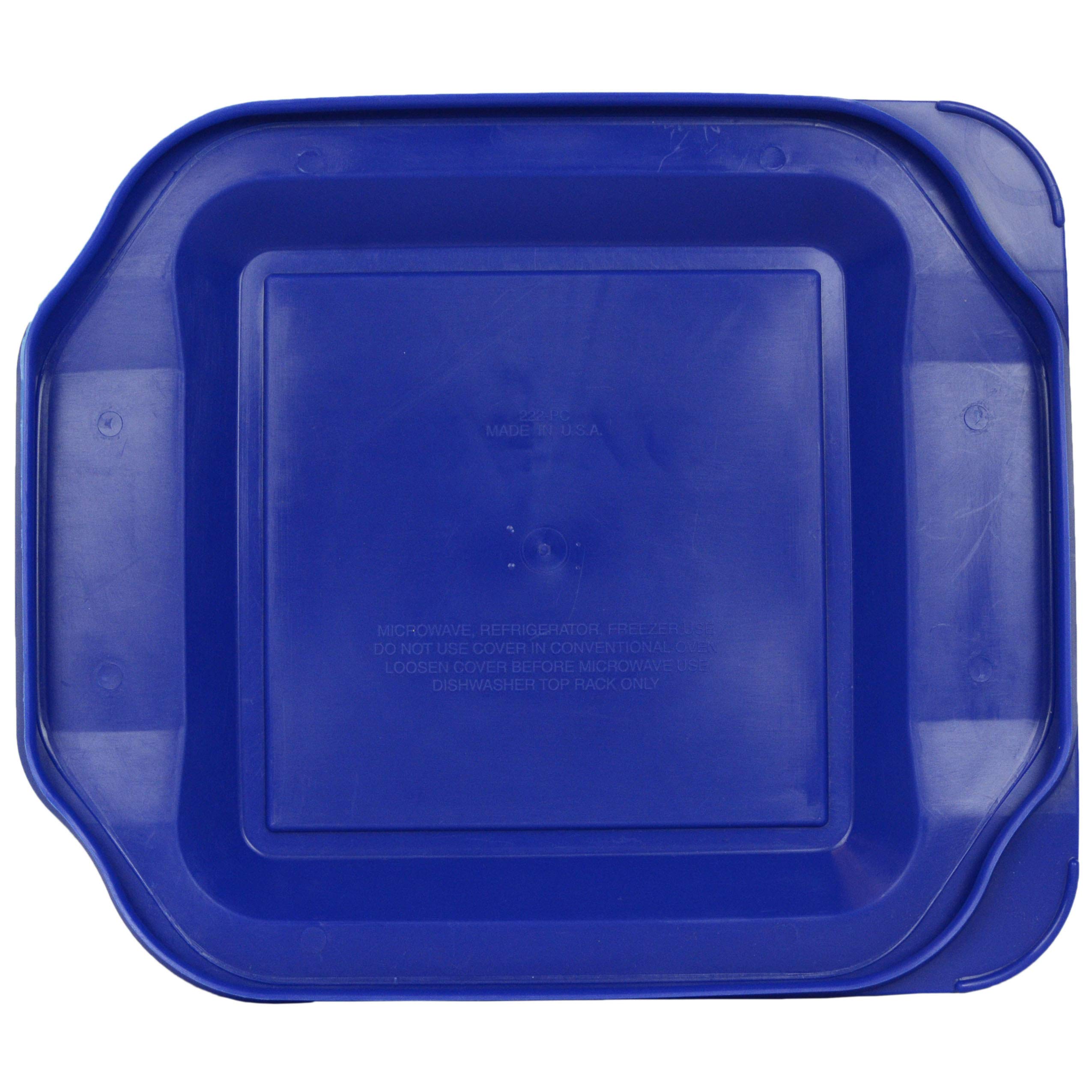 Pyrex 4-Piece Set of 222 Square Glass Baking Dishes with 4 Blue Lids - Oven Safe, Microwave Safe, Made in USA - Perfect for Casseroles, Brownies, and Meal Prep