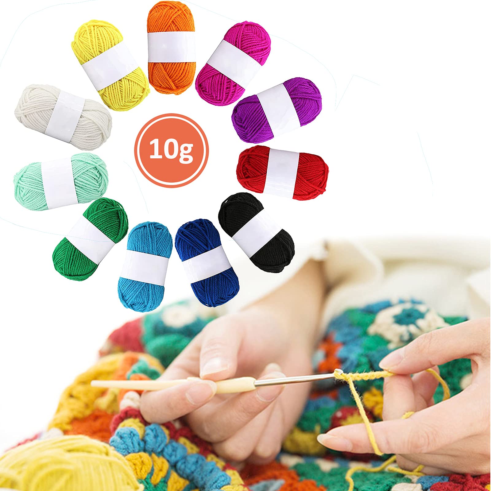 12 Pack Double Knitting Yarn - Soft Acrylic Wool Blend Crochet Yarn (10g Each) for DIY Handcrafts, Small Knitting Projects - Perfect for Scarves, Hats & Amigurumi Toys