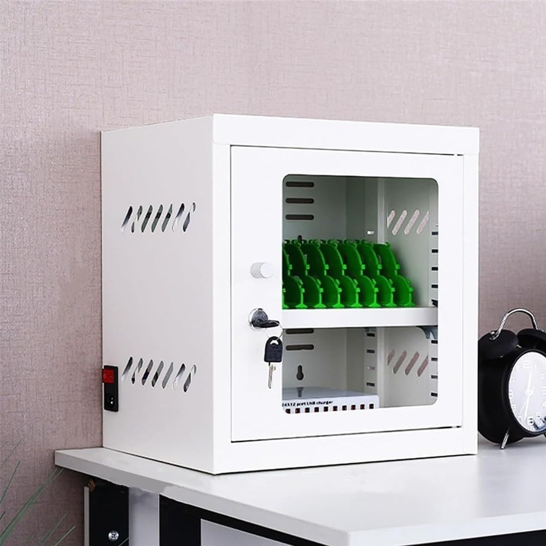 12-Slot USB Charging Station & Phone Storage Locker - Rechargeable Mobile Phone Jail Cabinet for Cell Phones & Tablets | Perfect for Office, Classroom, Gym & Public Spaces