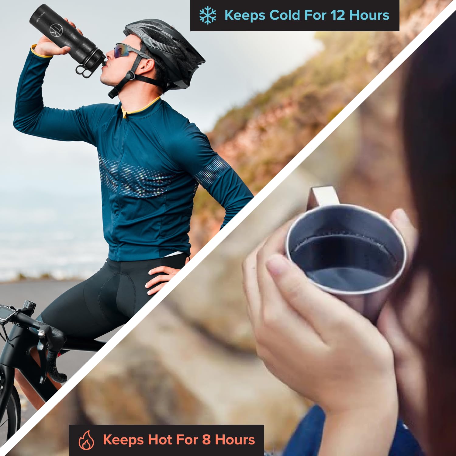 Vacuum Insulated Stainless Steel Water Bottle for Cycling & Sports - Leak Proof, Double Wall, Includes Straw & Sip Lid - Perfect for Hiking, Gym & Outdoor Activities
