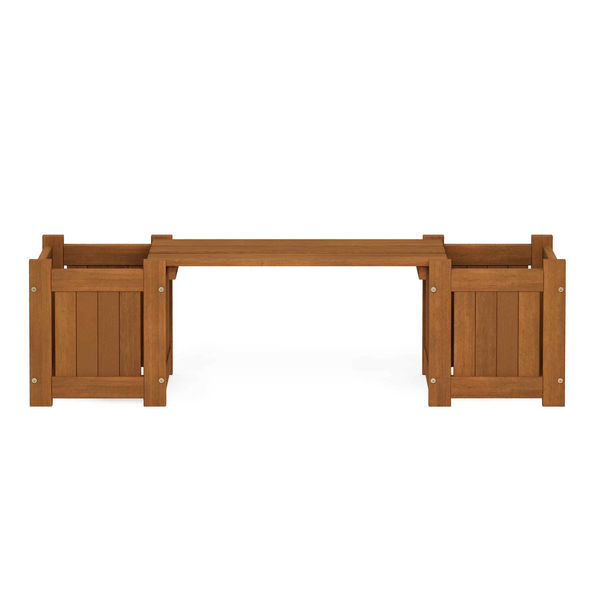 Furinno Tioman Hardwood Mini Outdoor Planter Box with Bench - Rustic Garden Decor for Plants, Flowers & Herbs - Perfect for Patio, Balcony, Backyard & Small Outdoor Spaces